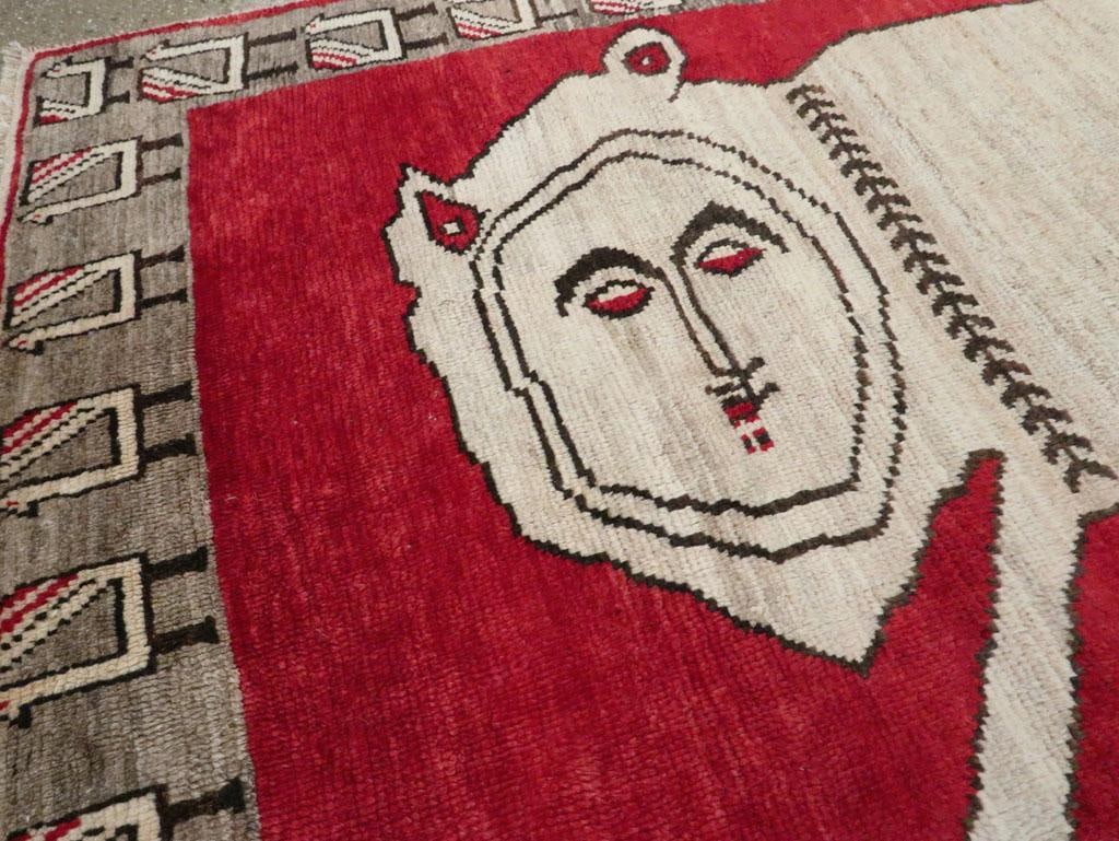 Tribal Mid-20th Century Handmade Persian Pictorial Gabbeh Accent Rug - 4