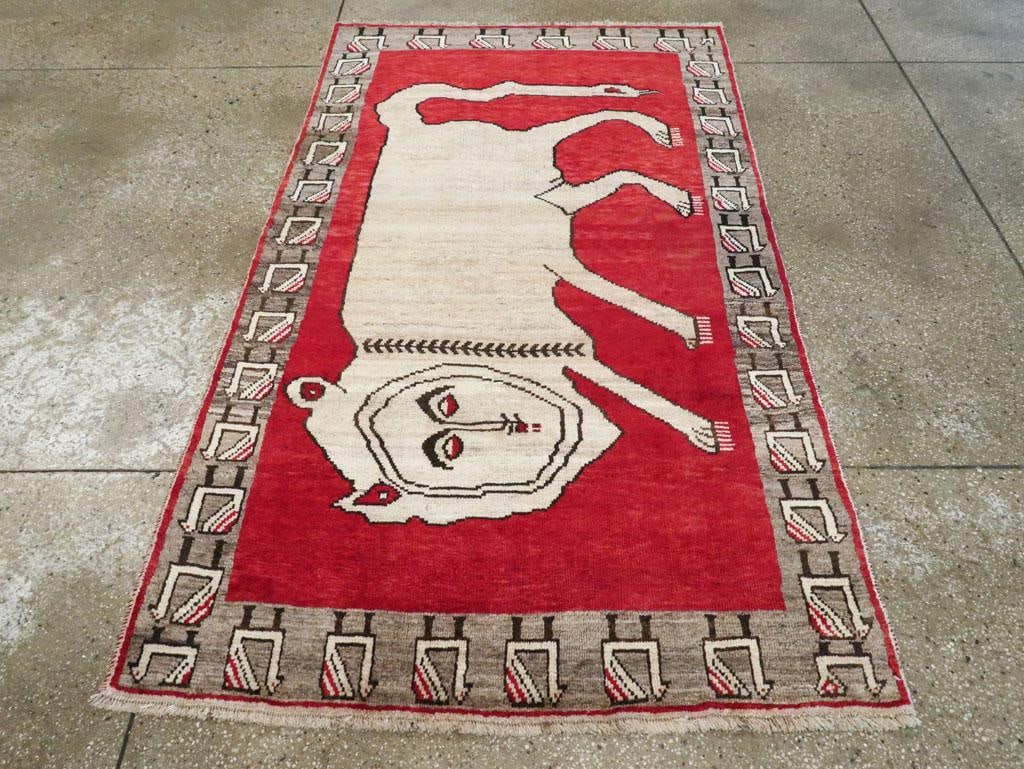 Tribal Mid-20th Century Handmade Persian Pictorial Gabbeh Accent Rug - 5