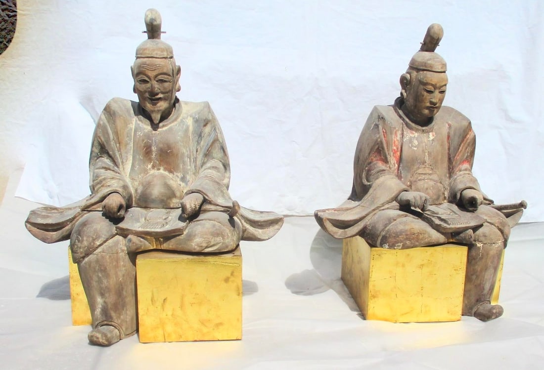 Edo Shinto Wooden Priests Circa 1850s Japan - A Pair of 2 - 2