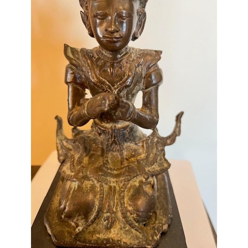 Antique 19th C. Bronze Seated Burmese Buddha/Deva Figure From Bangkok - 7