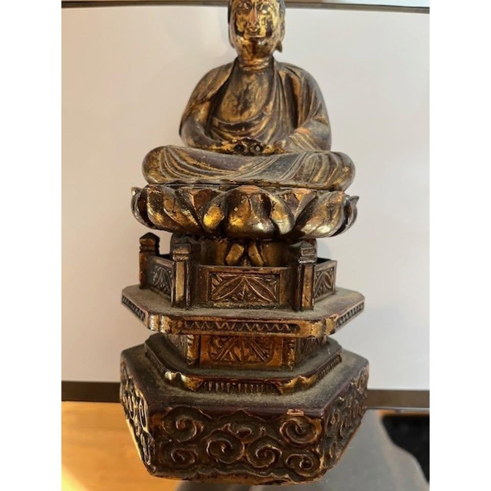 Antique Japanese Edo Giltwood Amida Buddha Statue Yosegi-Zukuri Carving 19th C - 3