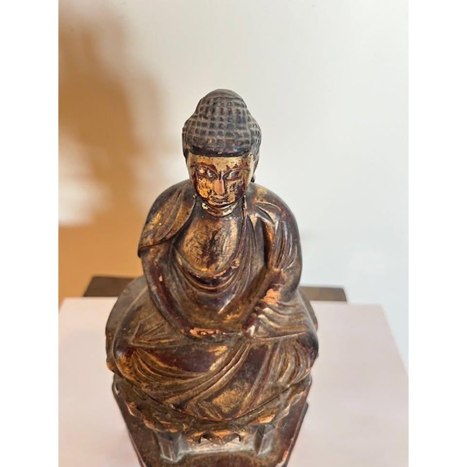Antique Japanese Edo Giltwood Amida Buddha Statue Yosegi-Zukuri Carving 19th C - 9
