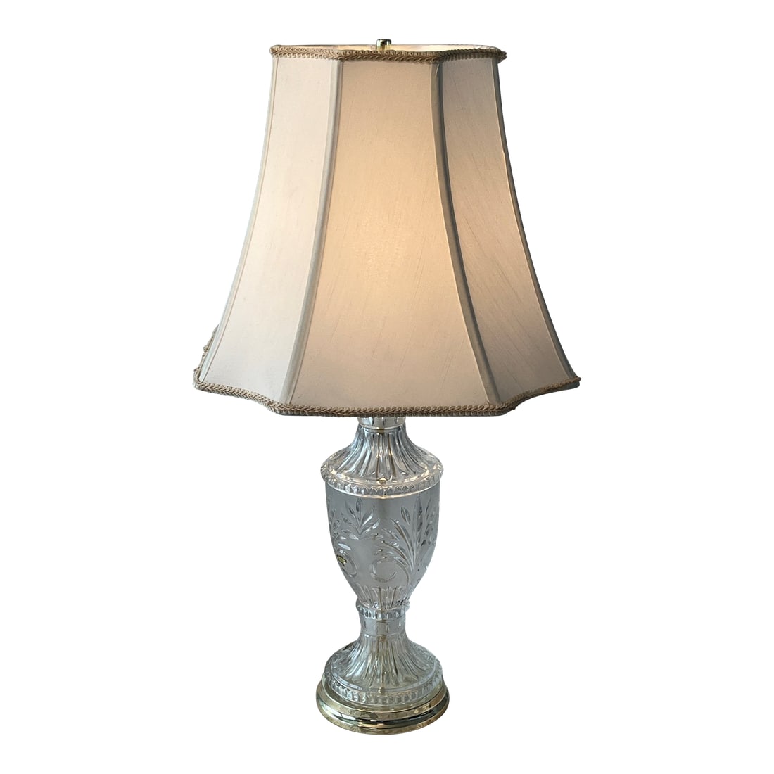 Vintage Zajecar 24% Lead Crystal Table Lamp - Large 31" Urn - Yugoslavia: Elevate your space with this stunning vintage table lamp from Crystal Zajecar, Yugoslavia. Crafted from 24% lead crystal, this 31-inch tall urn-style base features exquisite frosted floral etchings