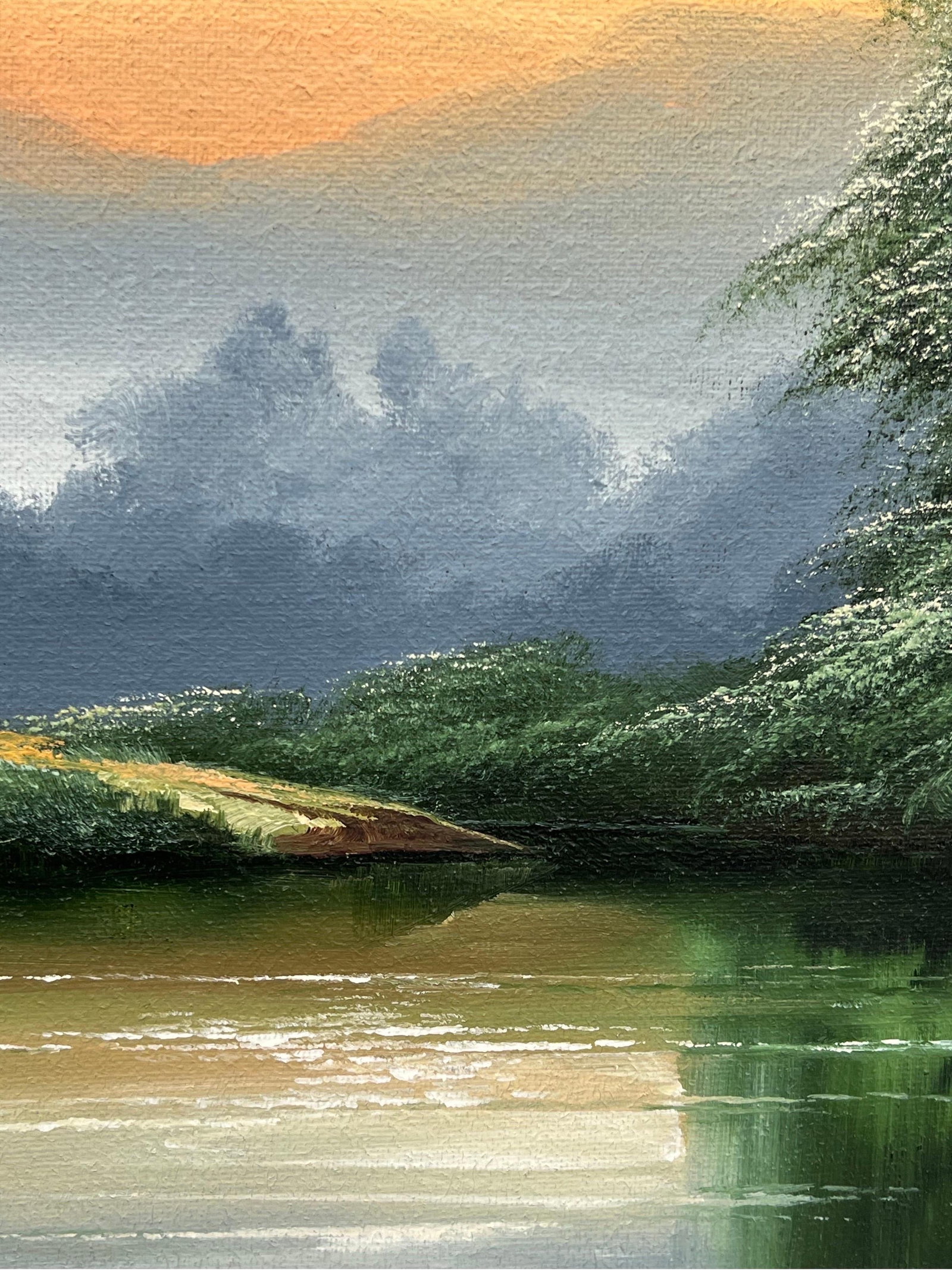 Green Water in the Lake District of England with Lush Trees by British Artist 1976 - 7