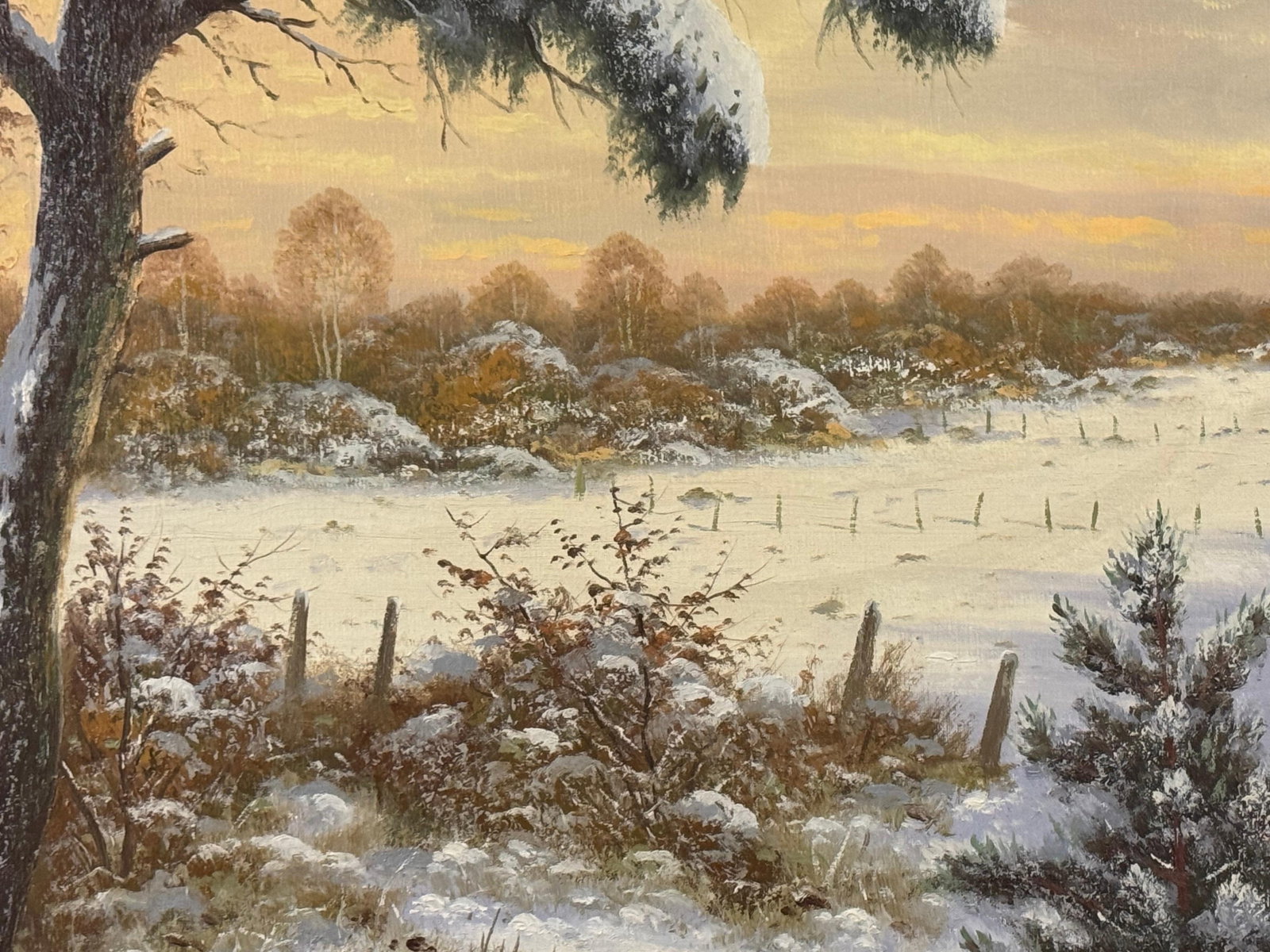 Winter Snow Scene with Pheasants with Golden Sky by 20th Century German Artist 1998 - 7