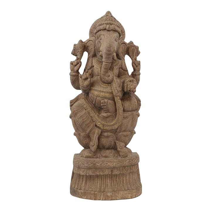 Solid Wood Hand Carved 35 In. Tall Ganesha Statue in Distressed White Finish: Dimensions: 14" W x 5" D x 35" H Bring blessings, beauty, and spiritual elegance into your home with this stunning 35-inch tall hand-carved Ganesha statue. Expertly crafted from solid wood, this