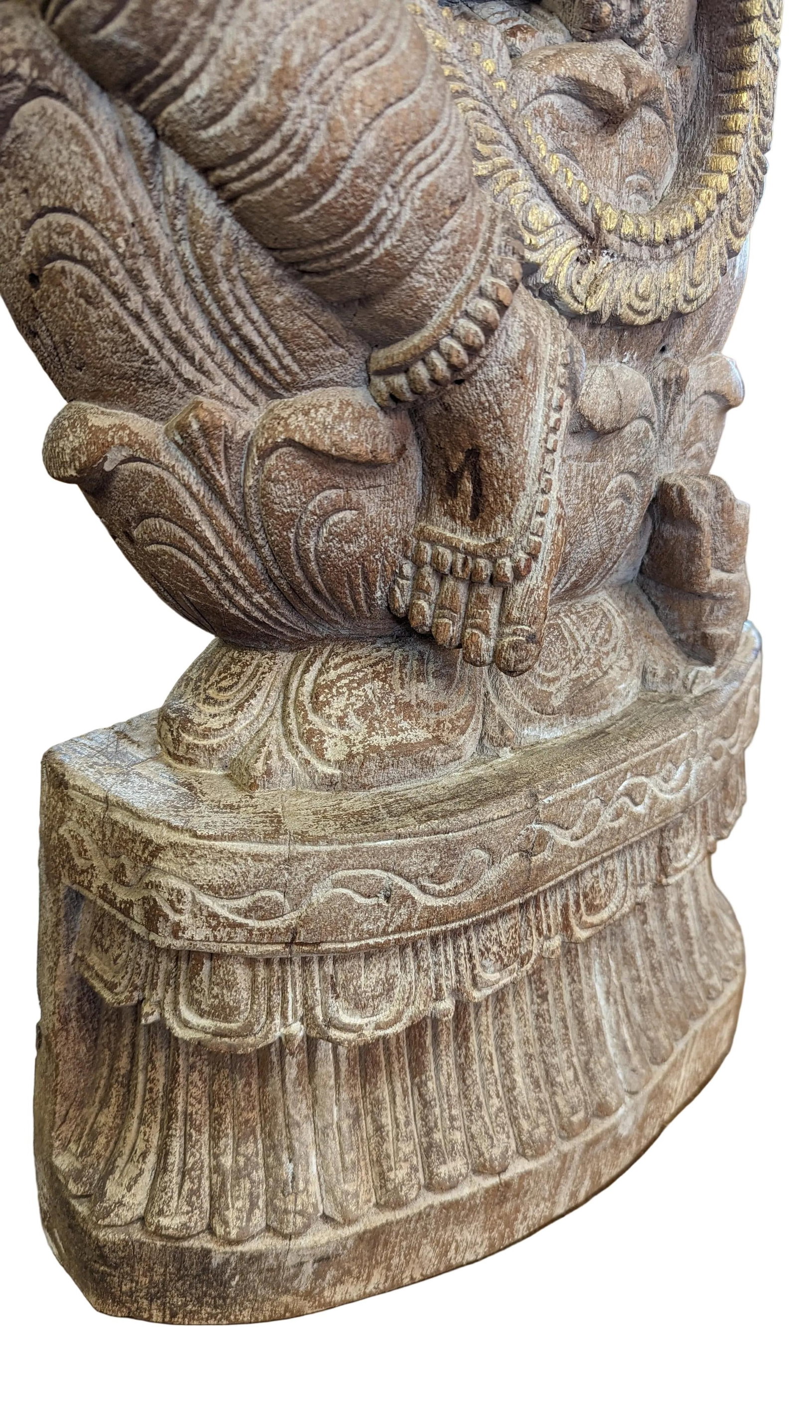 Solid Wood Hand Carved 35 In. Tall Ganesha Statue in Distressed White Finish - 7