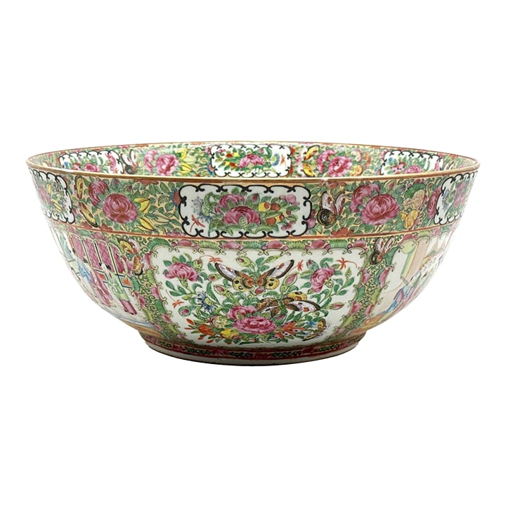 Chinese Export Porcelain Rose Medallion Large Punch Bowl (1 of 11)