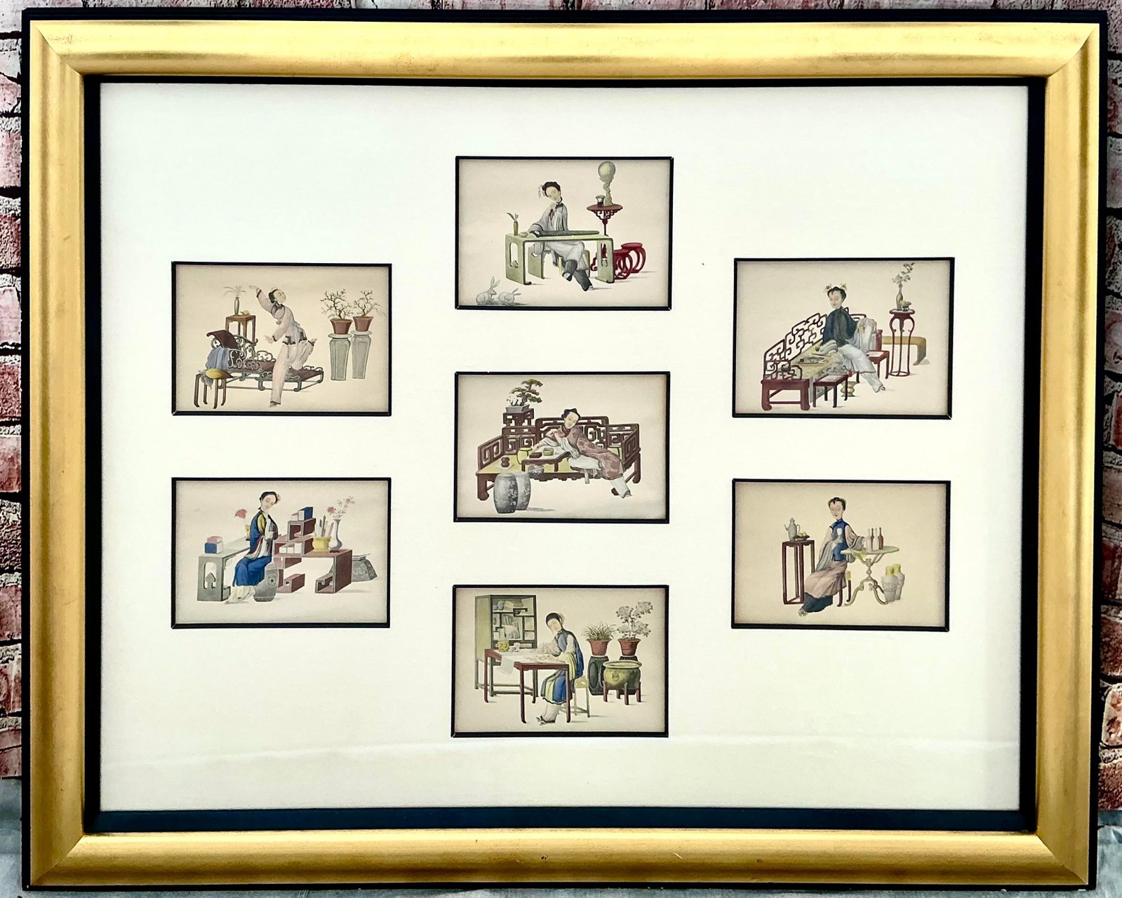 Set of Chinese Export Watercolor Paintings on Paper, Framed - 11