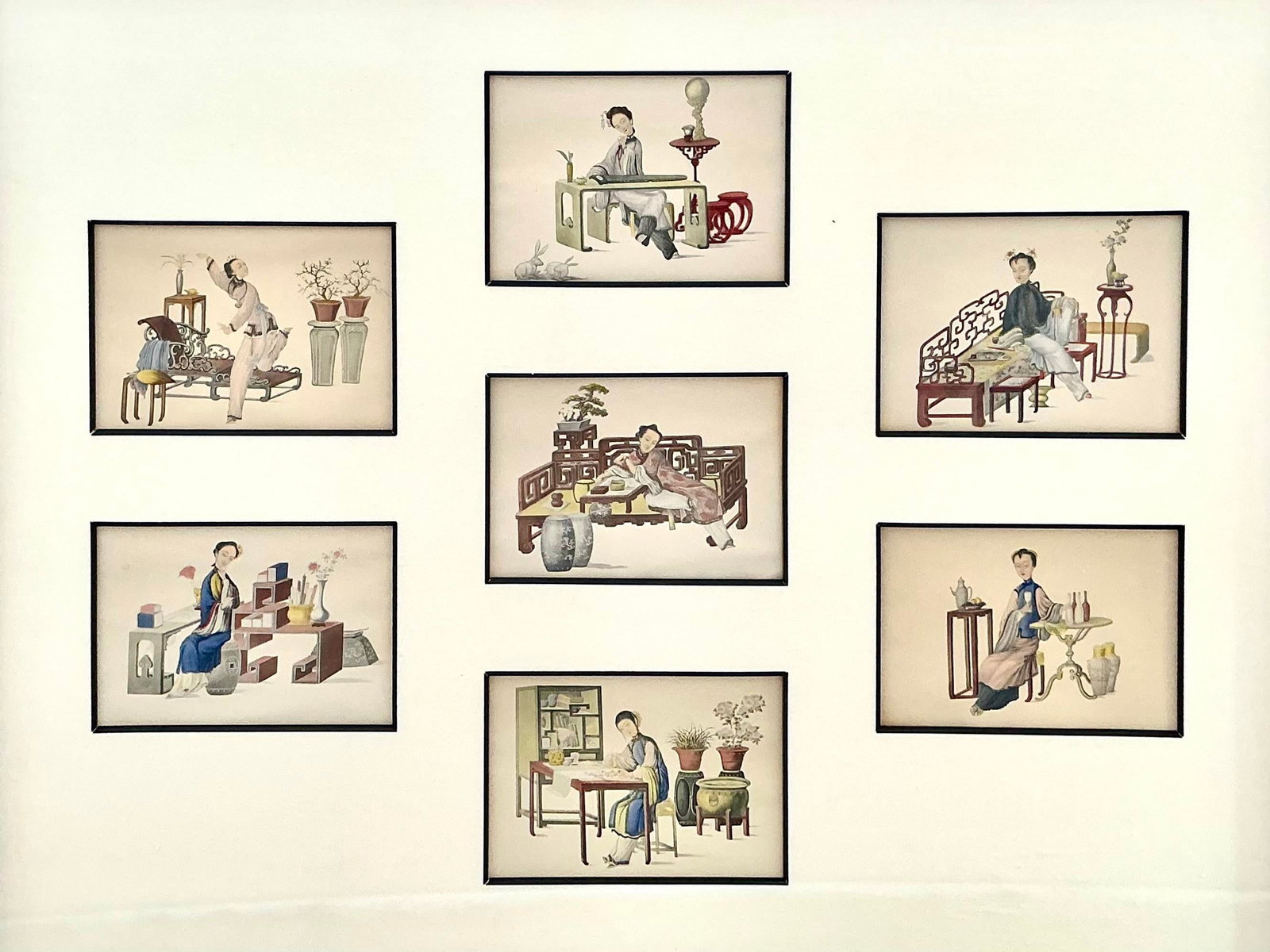 Set of Chinese Export Watercolor Paintings on Paper, Framed - 2