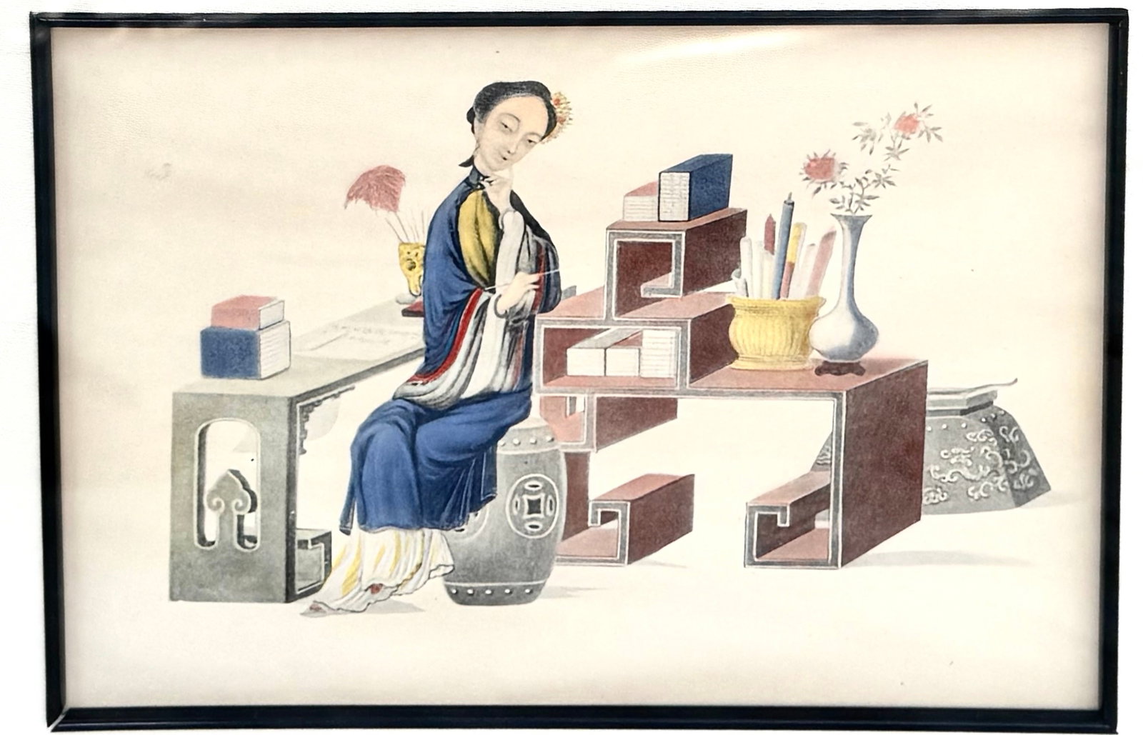 Set of Chinese Export Watercolor Paintings on Paper, Framed - 7