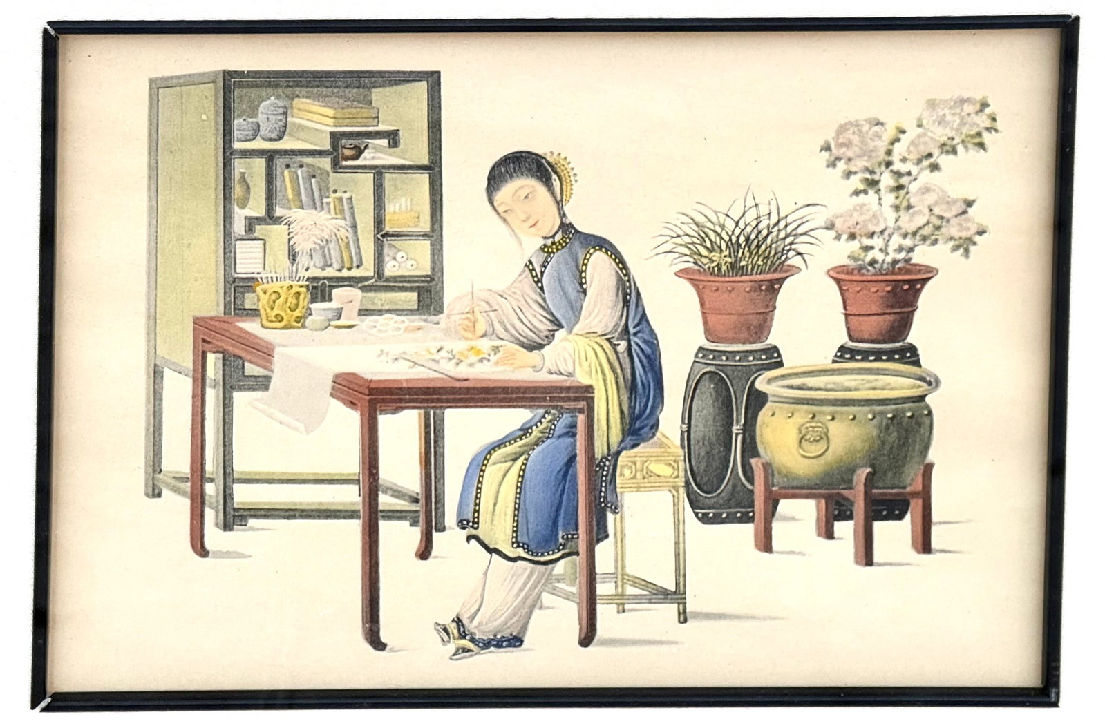 Set of Chinese Export Watercolor Paintings on Paper, Framed - 8