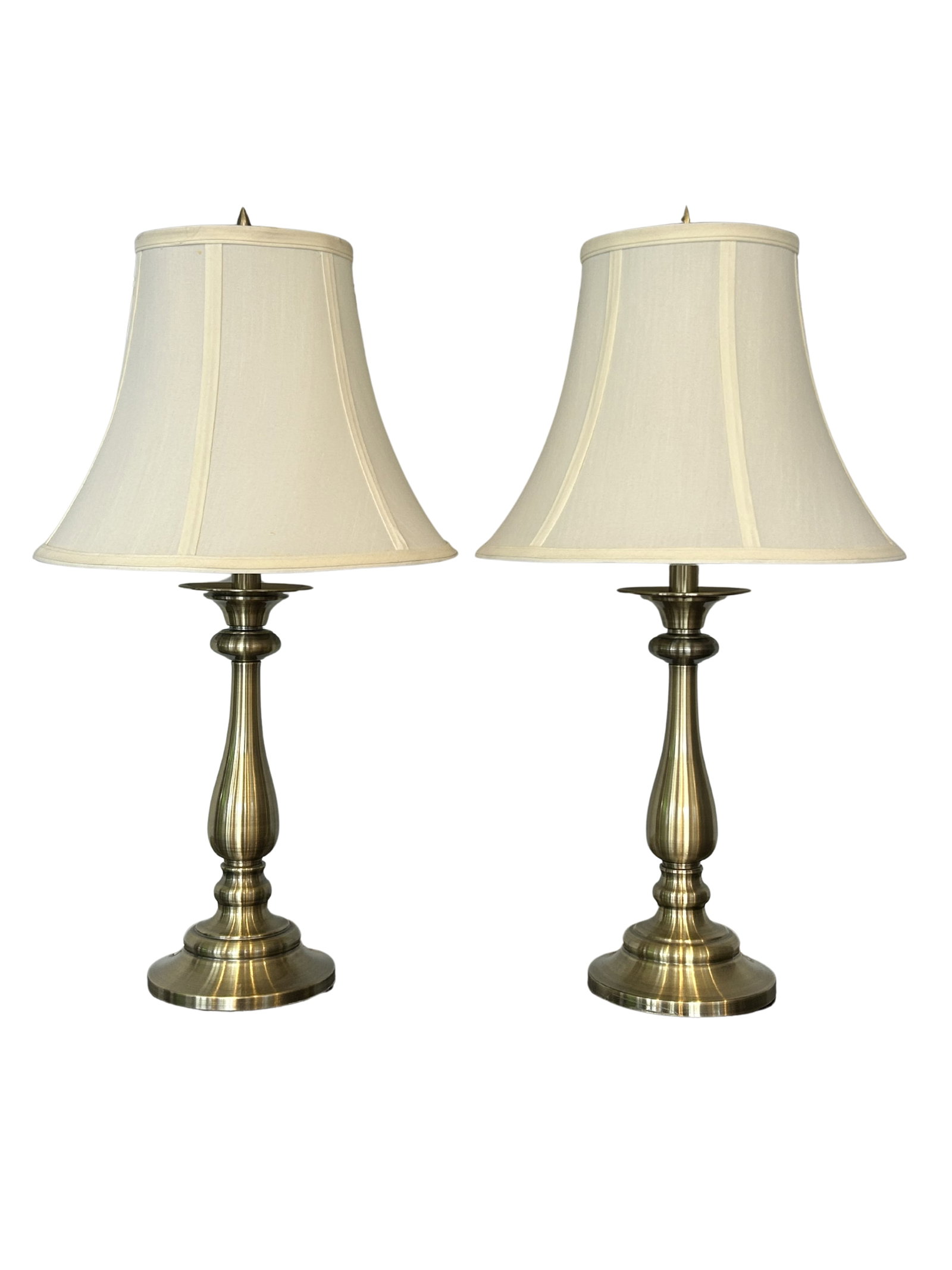 Vintage Stiffel Brass Table Lamps With Original Shades – Classic Baluster Form Traditional - 2
