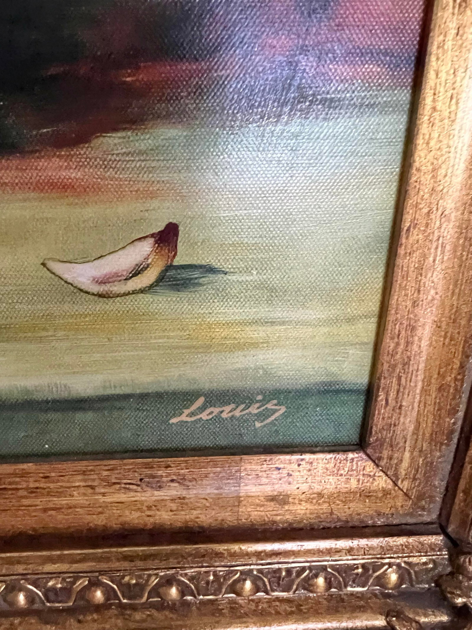 Mid Century Floral Oil Painting in Gold Ornate Frame - 7