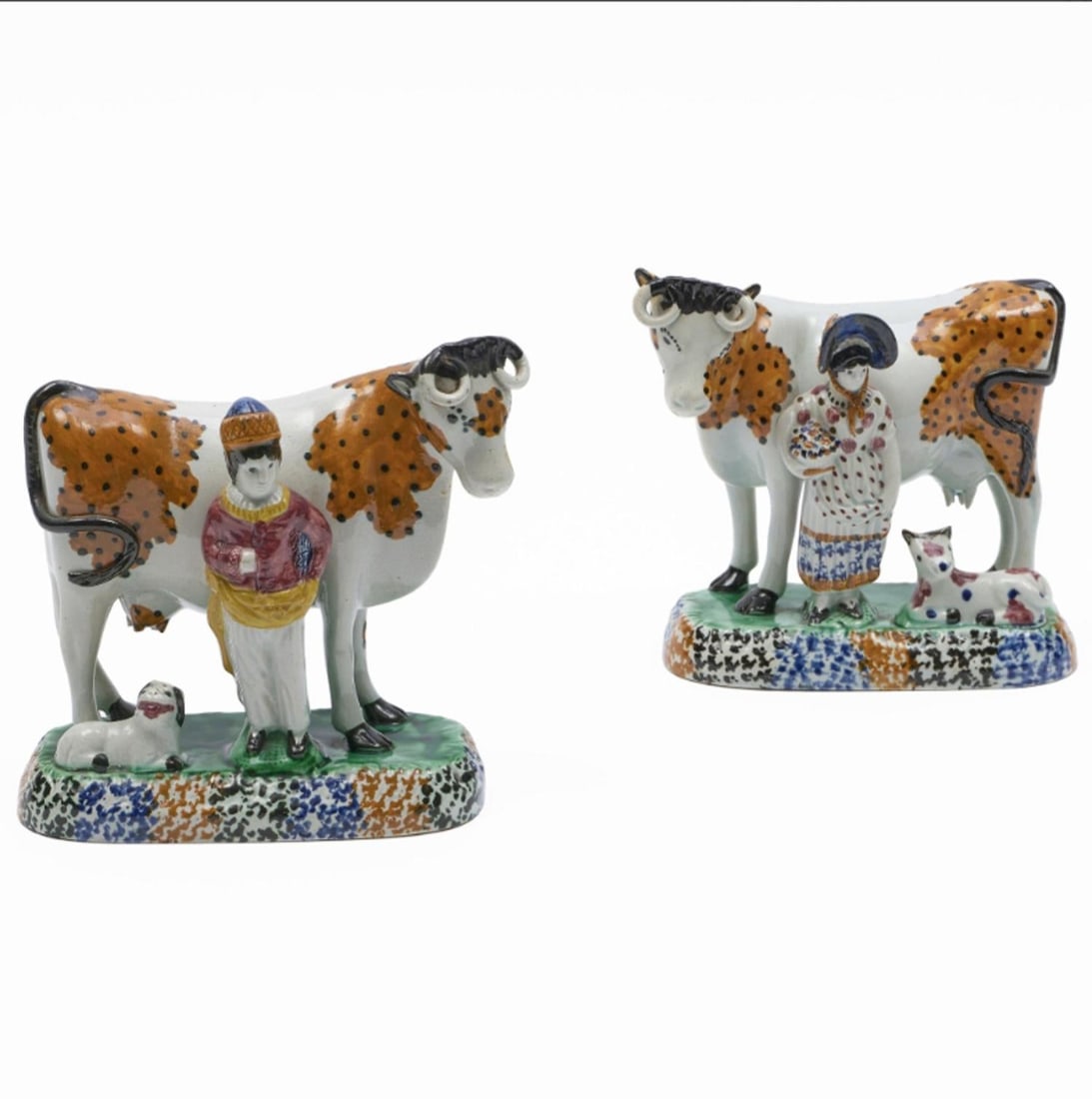 Yorkshire Prattware Figures of Cows With Attendants - 3