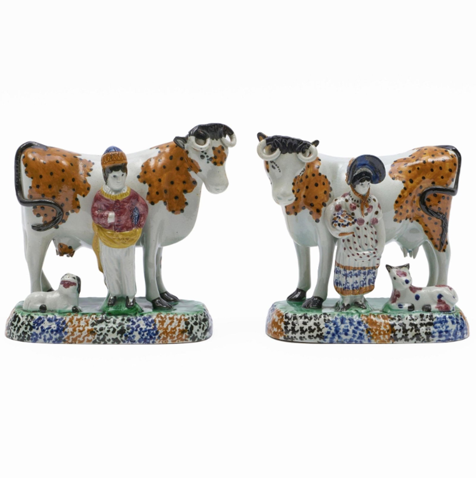 Yorkshire Prattware Figures of Cows With Attendants - 6