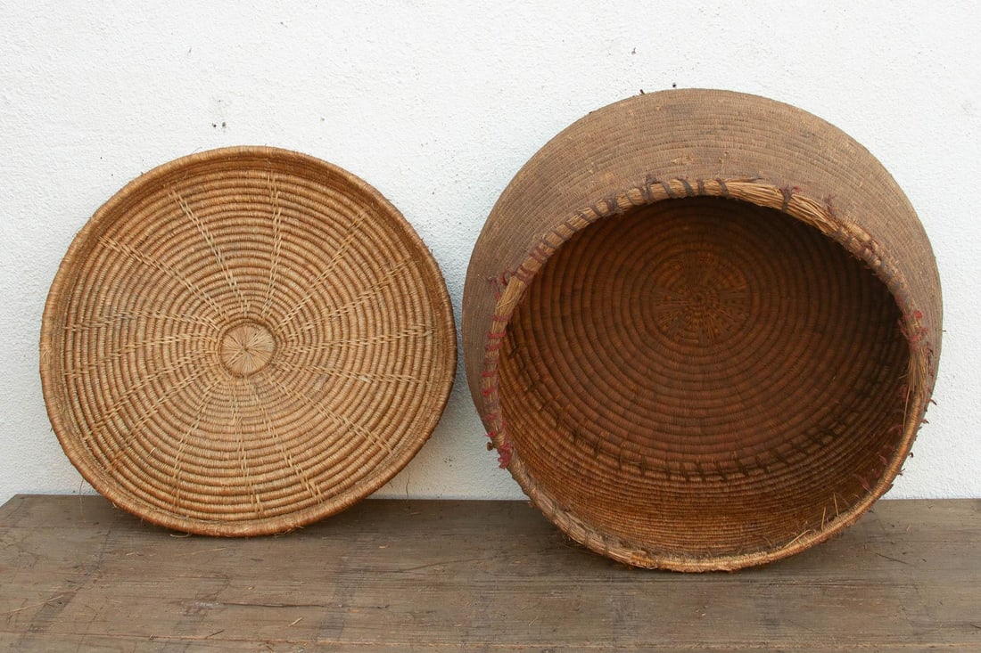 Earth Tone Antique Storage Basket With Lid - 7