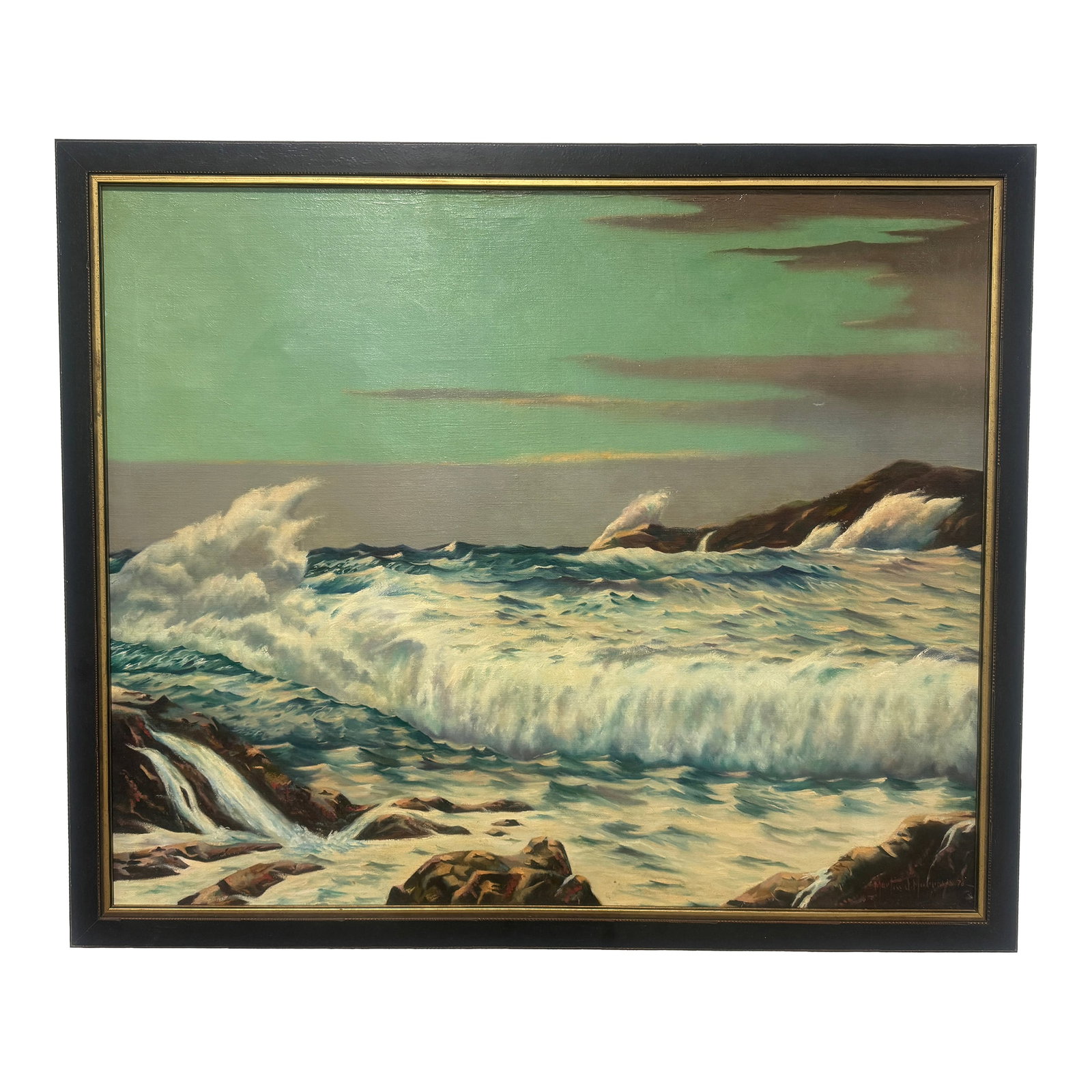 Martin J. Murray (American, Rhode Island, 1908–1997) "New England Coast" - 1976: Martin J. Murray New England Coast Oil On Canvas, 1976 Oil on canvas seascape by Martin J. Murray (American, Rhode Island, 1908–1997), titled New England Coast and dated 1976, presenting a