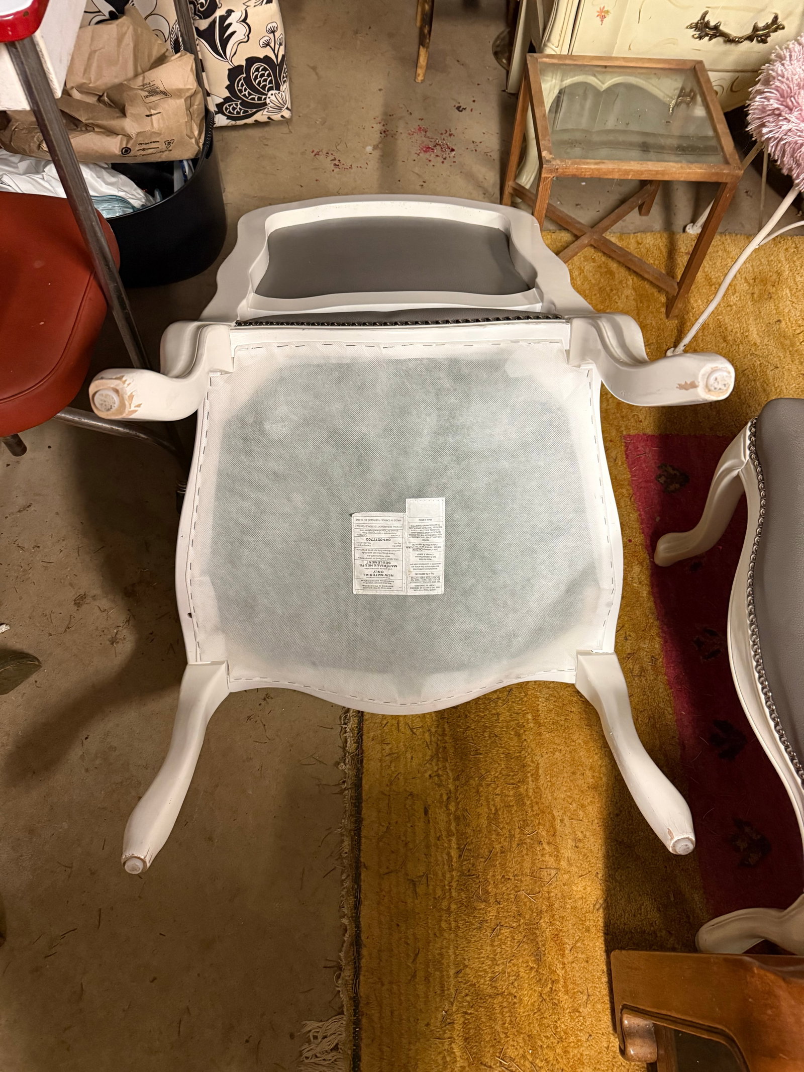 Cb2 Gray Leather and White Wood Louis IV Armchair Pair - 3