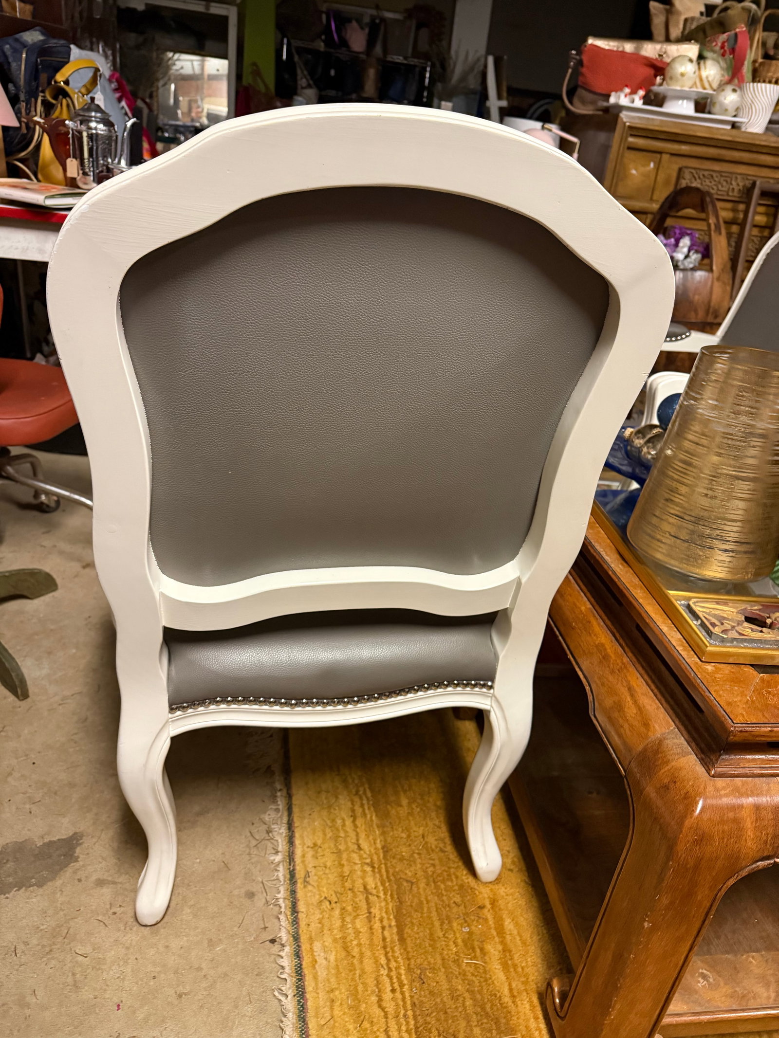 Cb2 Gray Leather and White Wood Louis IV Armchair Pair - 4