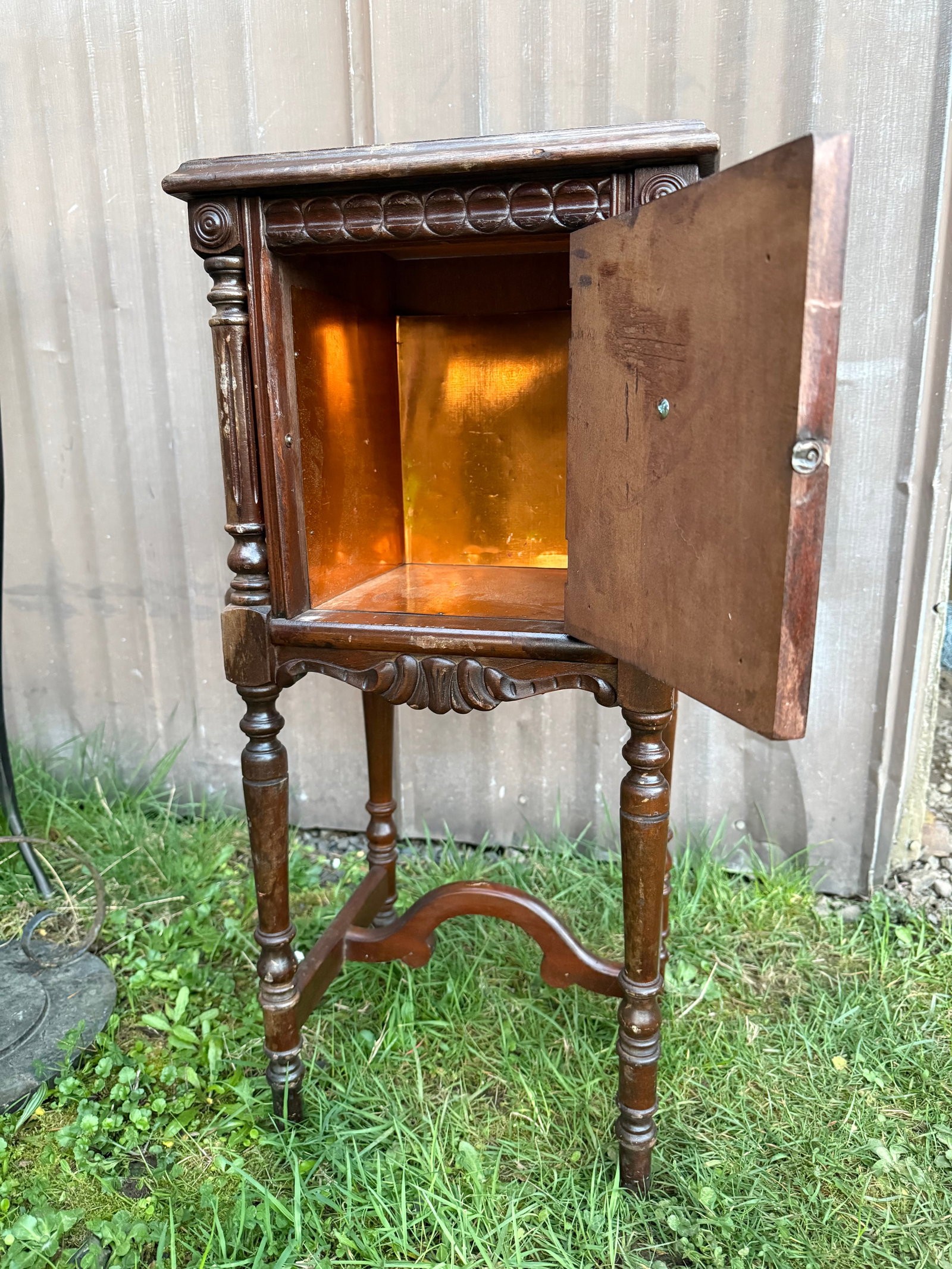 Antique Smoking Stand With Copper Lined Humidor - 2
