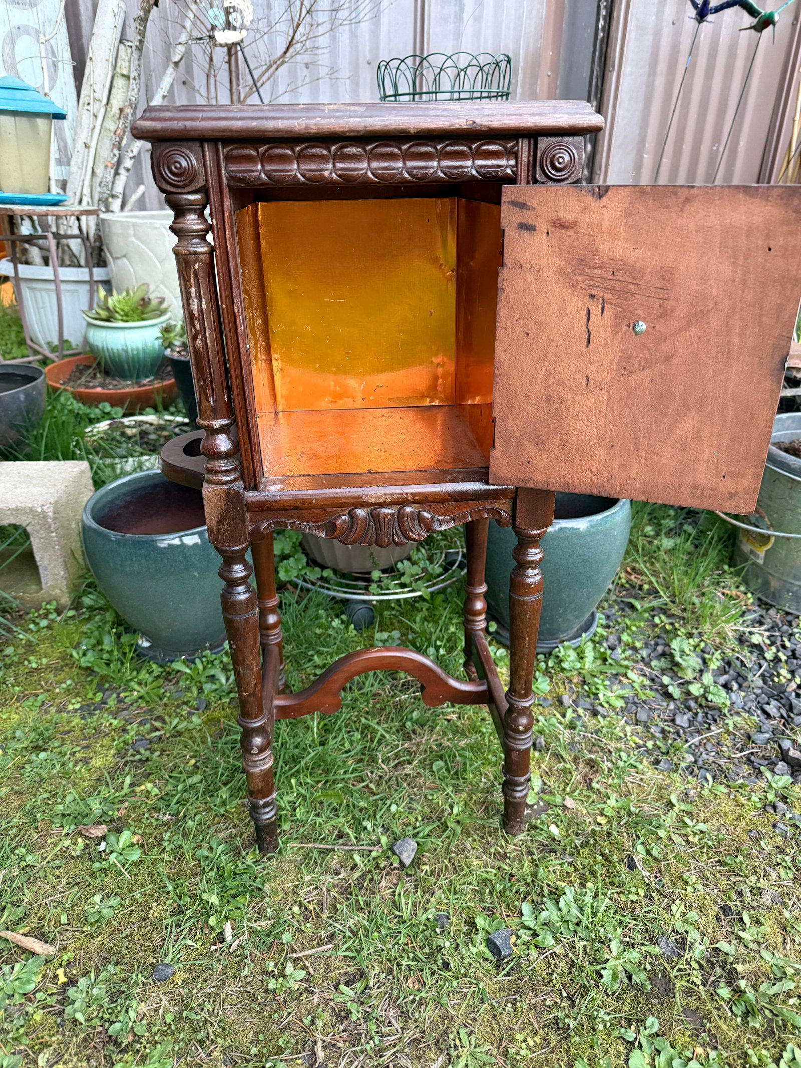 Antique Smoking Stand With Copper Lined Humidor - 5