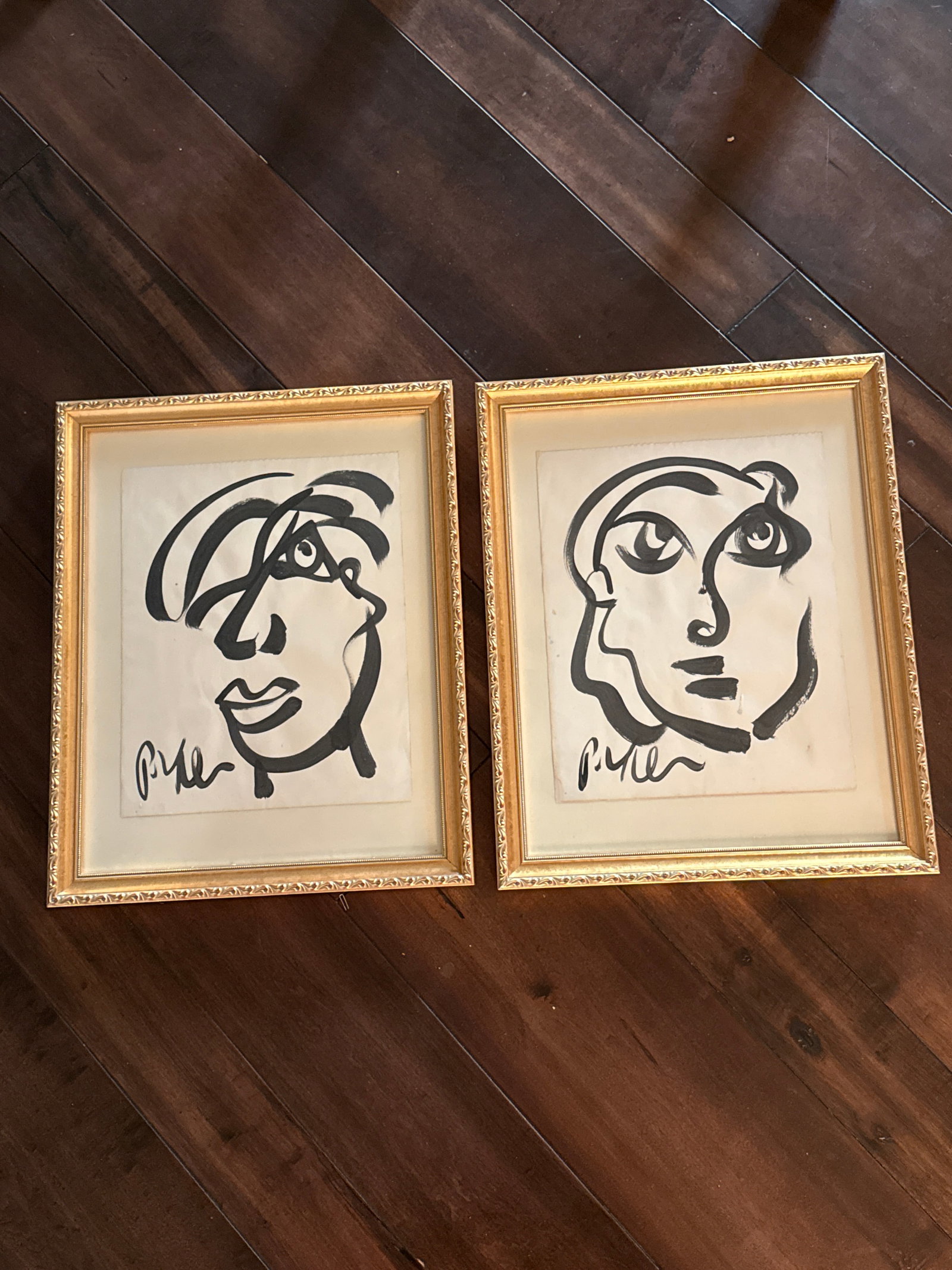 1960s Peter Keil Black and White Portrait Paintings - Set of 2 - 2
