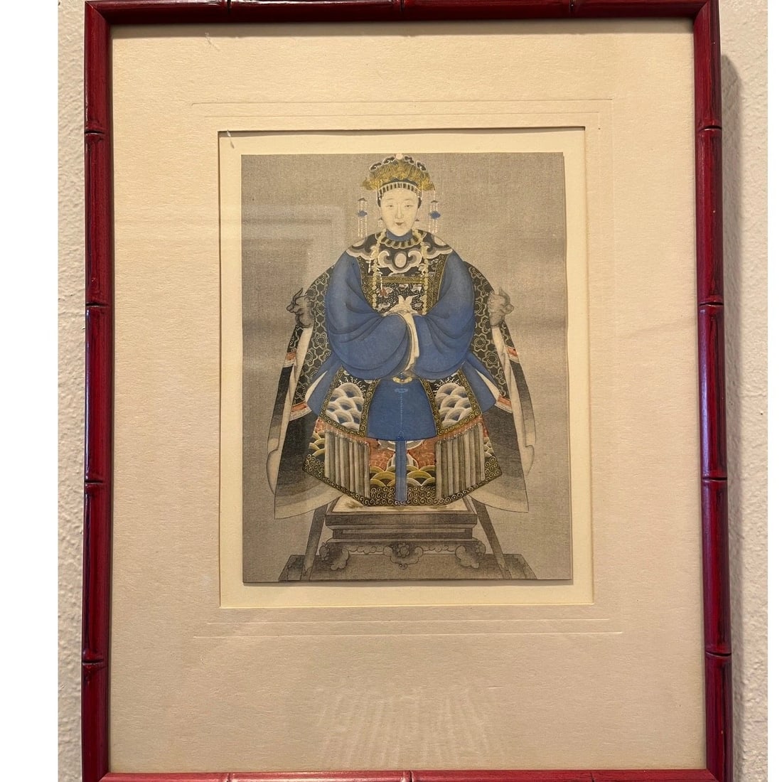 Early 20th Century Qing Dynasty Style Chinese Ancestor Portraits in Faux Bamboo - A Pair - 7