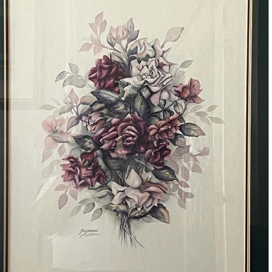 Late 20th Century Jan Anderson Signed Fine Art Print - Large Ornate Gilded Gold Frame - 29" x 33" - 2
