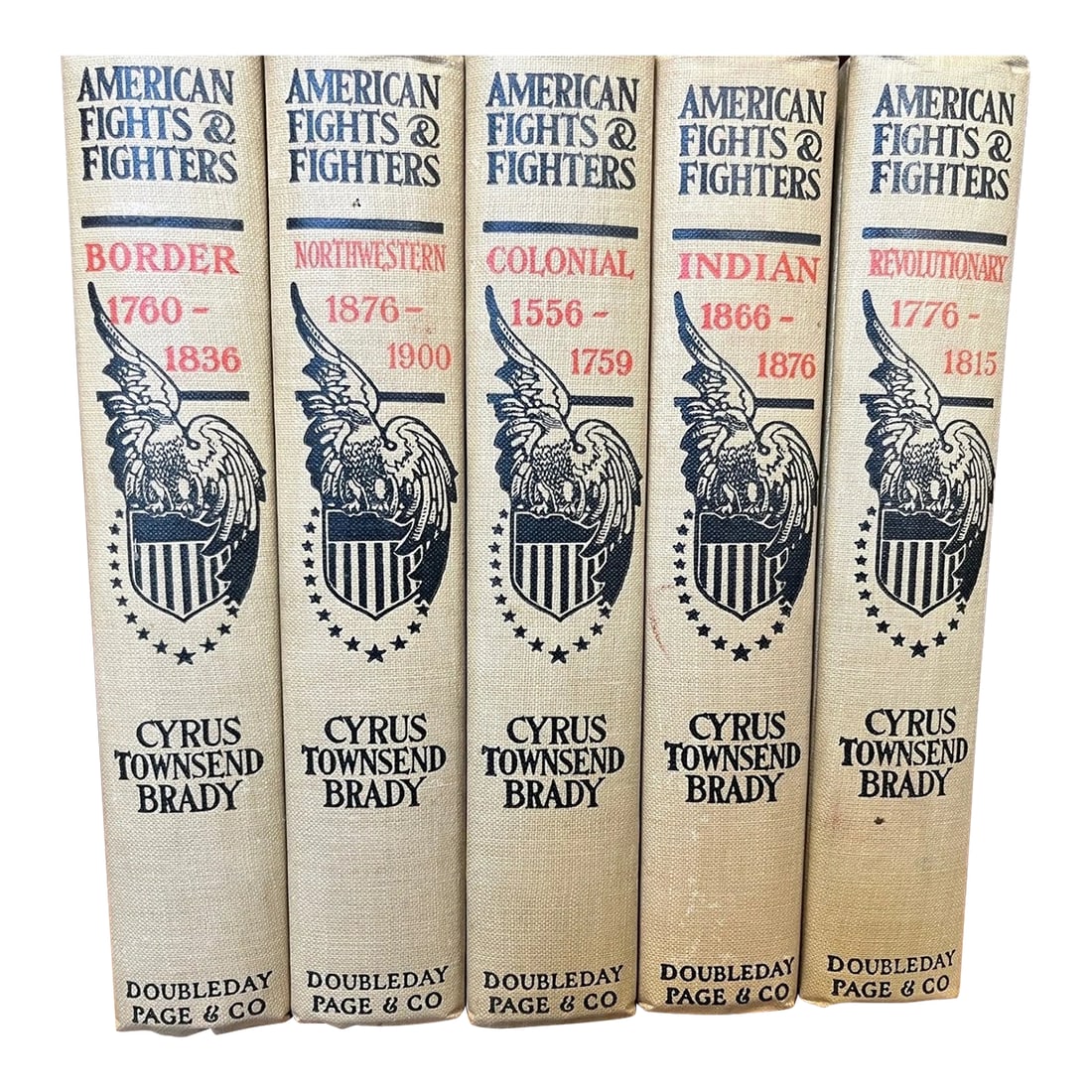 American Fights and Fighters 5 Vol Set Cyrus Townsend Brady 1909 Doubleday: Complete 5-volume set of the "American Fights and Fighters" series by Cyrus Townsend Brady, published in 1909 by Doubleday, Page & Co. This iconic series is a cornerstone of American military
