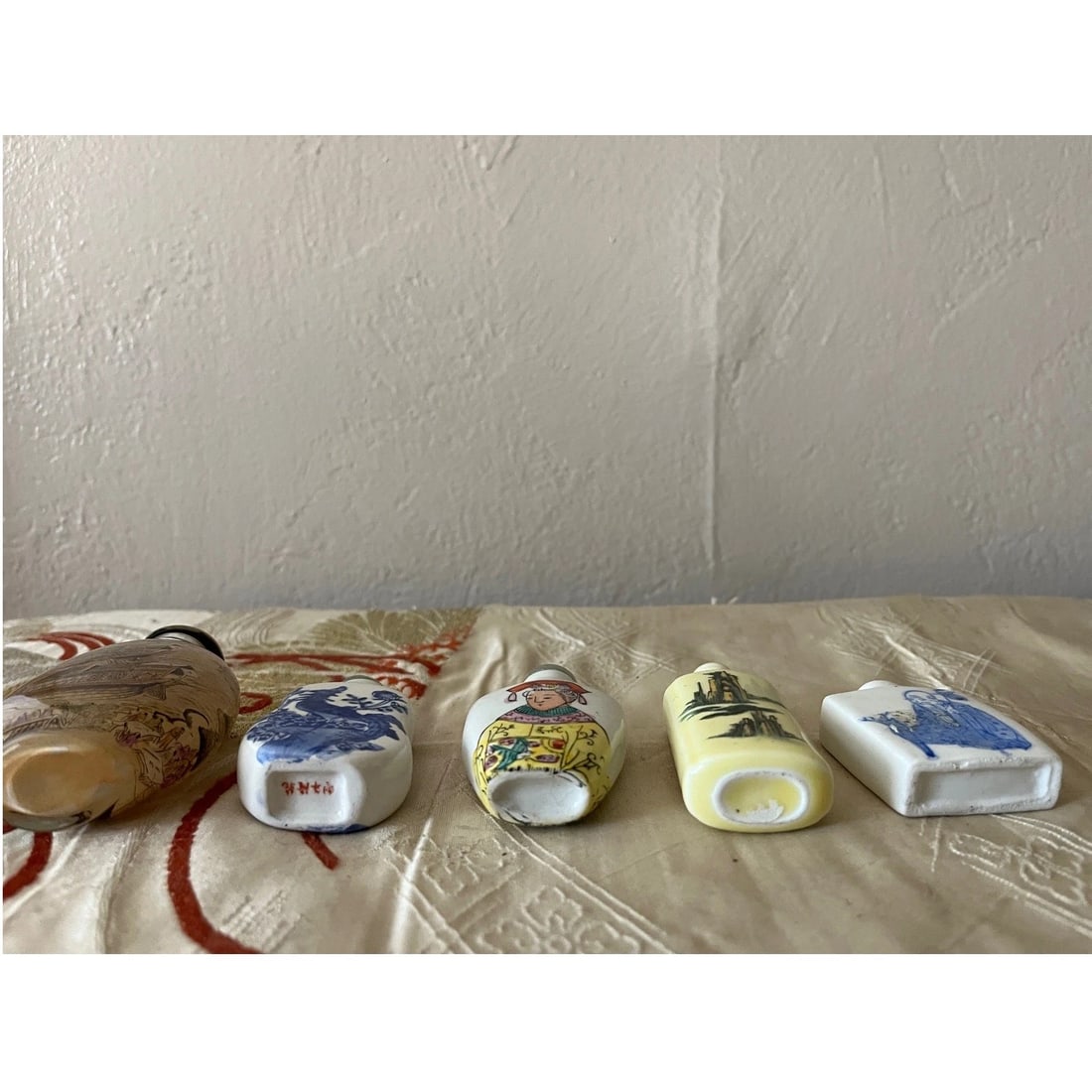 Vintage Chinese Snuff Bottles - Inside Painted Glass & Porcelain - Set of 5 - 7