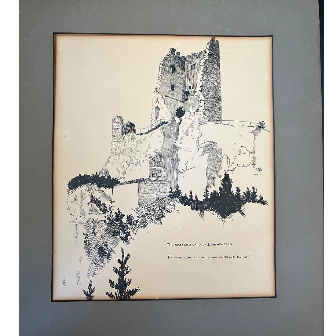 Original 1921 Pen & Ink Illustration Milly Possoz Lord Byron Drachenfels Castle - 4