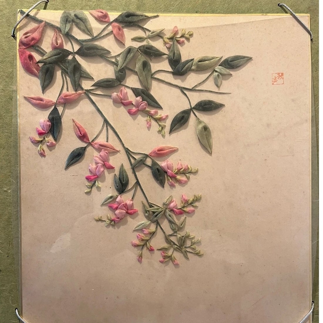 Late 20th Century Large Signed Japanese Silk Ribbon Embroidery Framed 3D Floral Art - 2