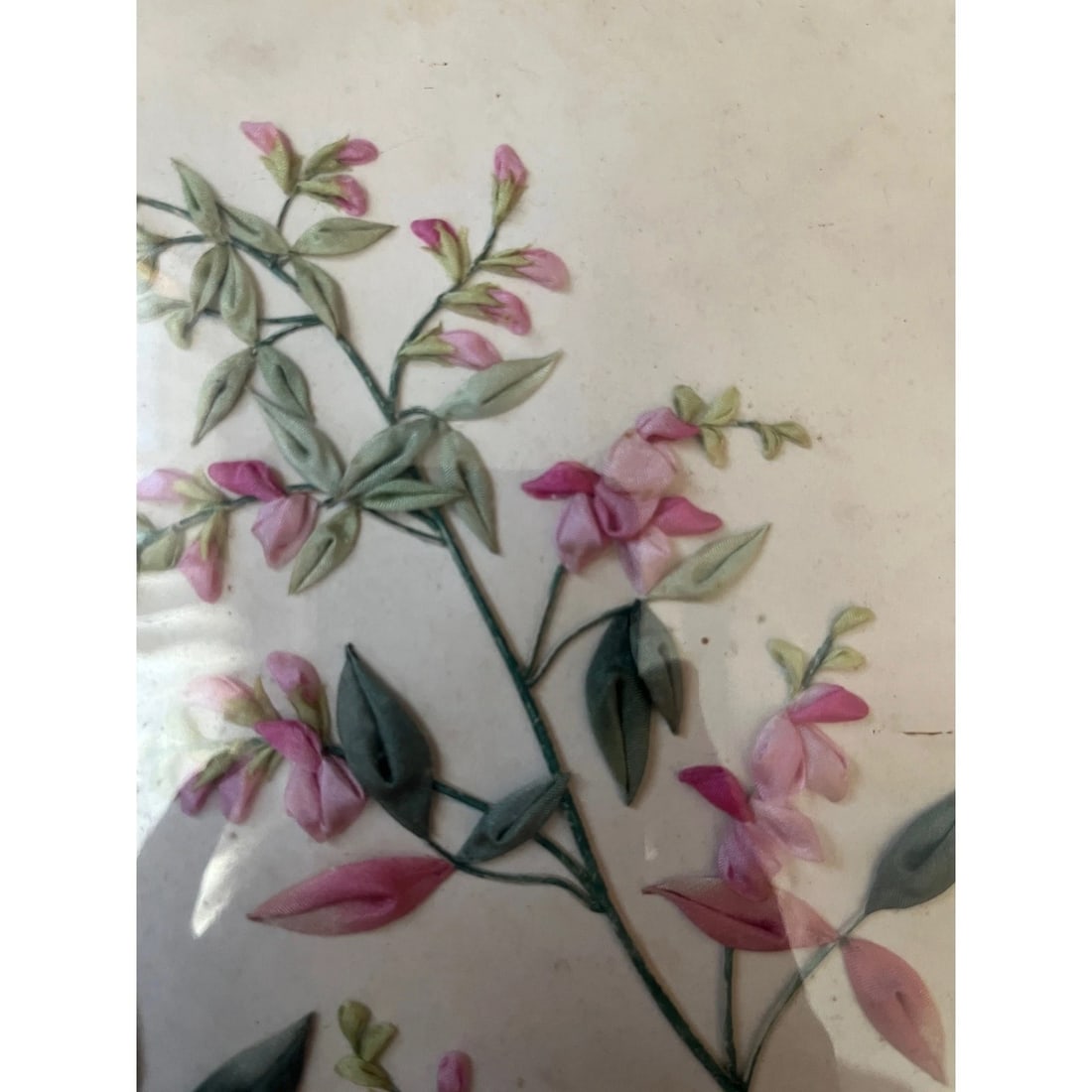 Late 20th Century Large Signed Japanese Silk Ribbon Embroidery Framed 3D Floral Art - 7