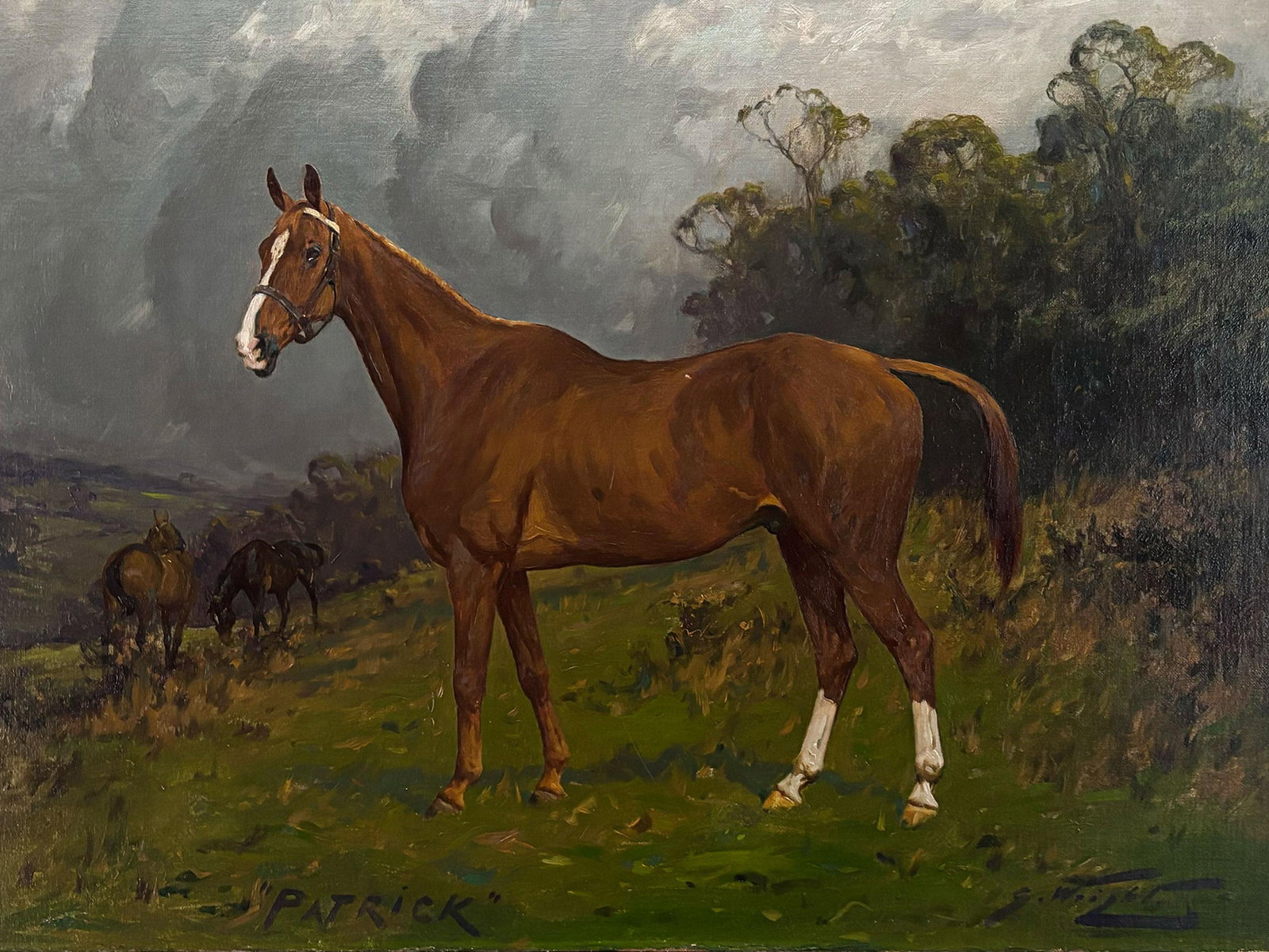 1920s "Portrait of "˜Patrick' a Chestnut Hunter" Antique Horse Painting Oil on Canvas by George - 2