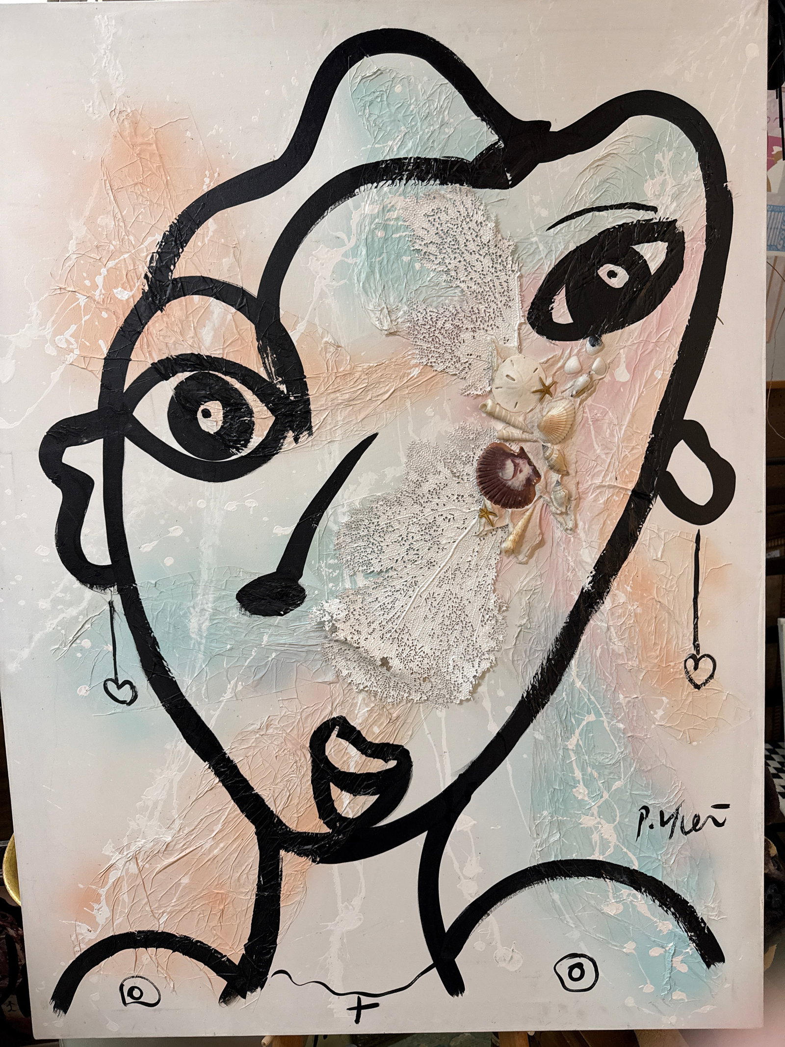 Peter Keil Unique Abstract Sea Shell Lady Canvas - 4