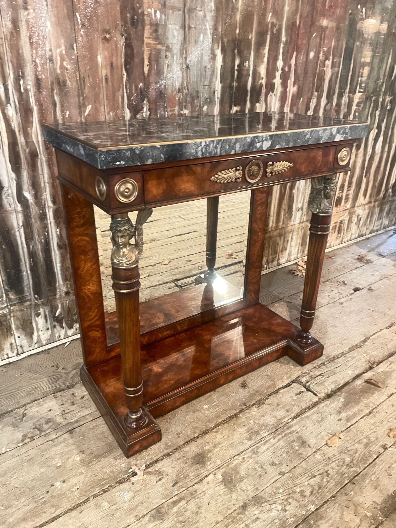 Figured Walnut Console Table With Mirrored Back - 2