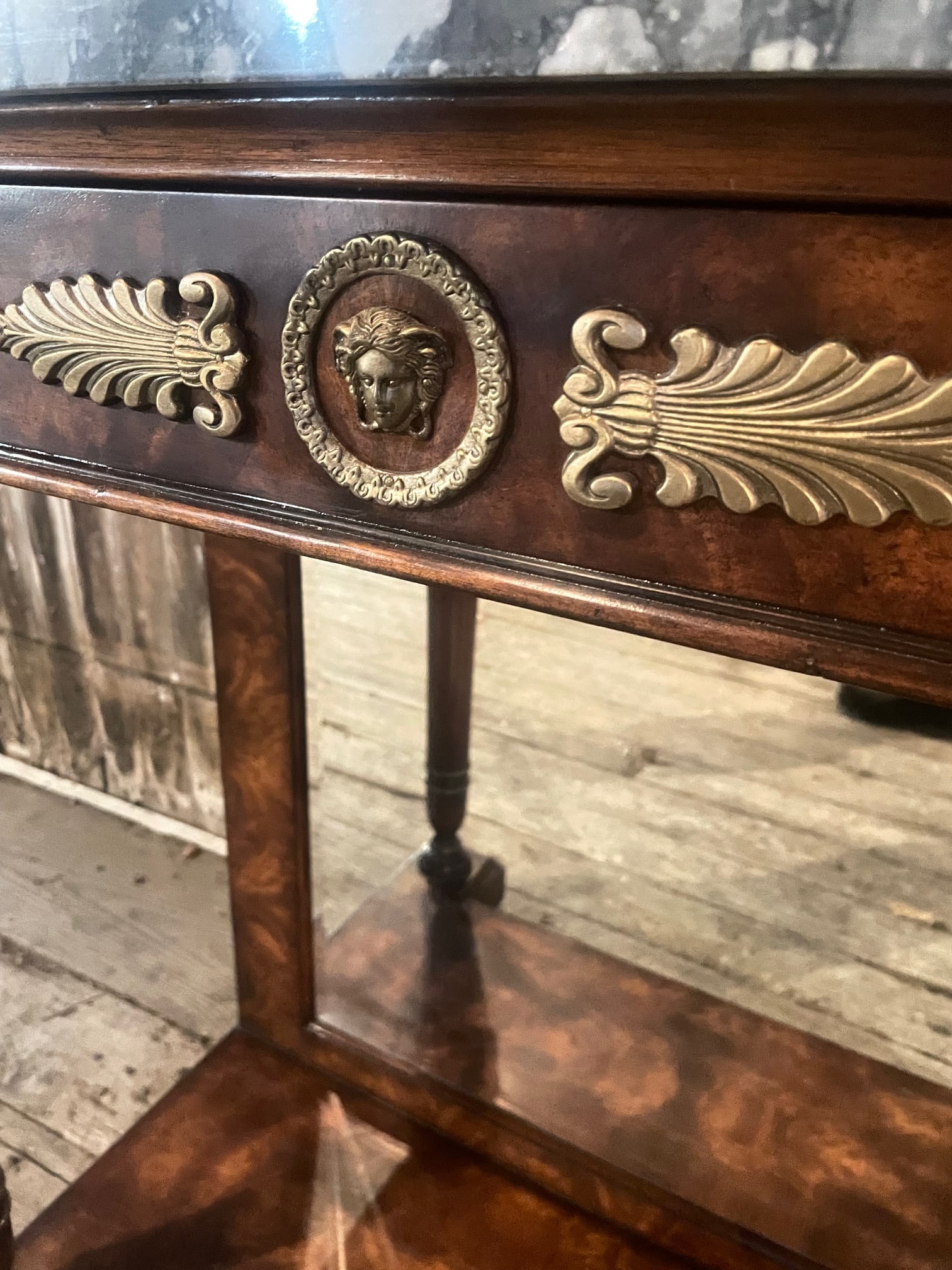 Figured Walnut Console Table With Mirrored Back - 7