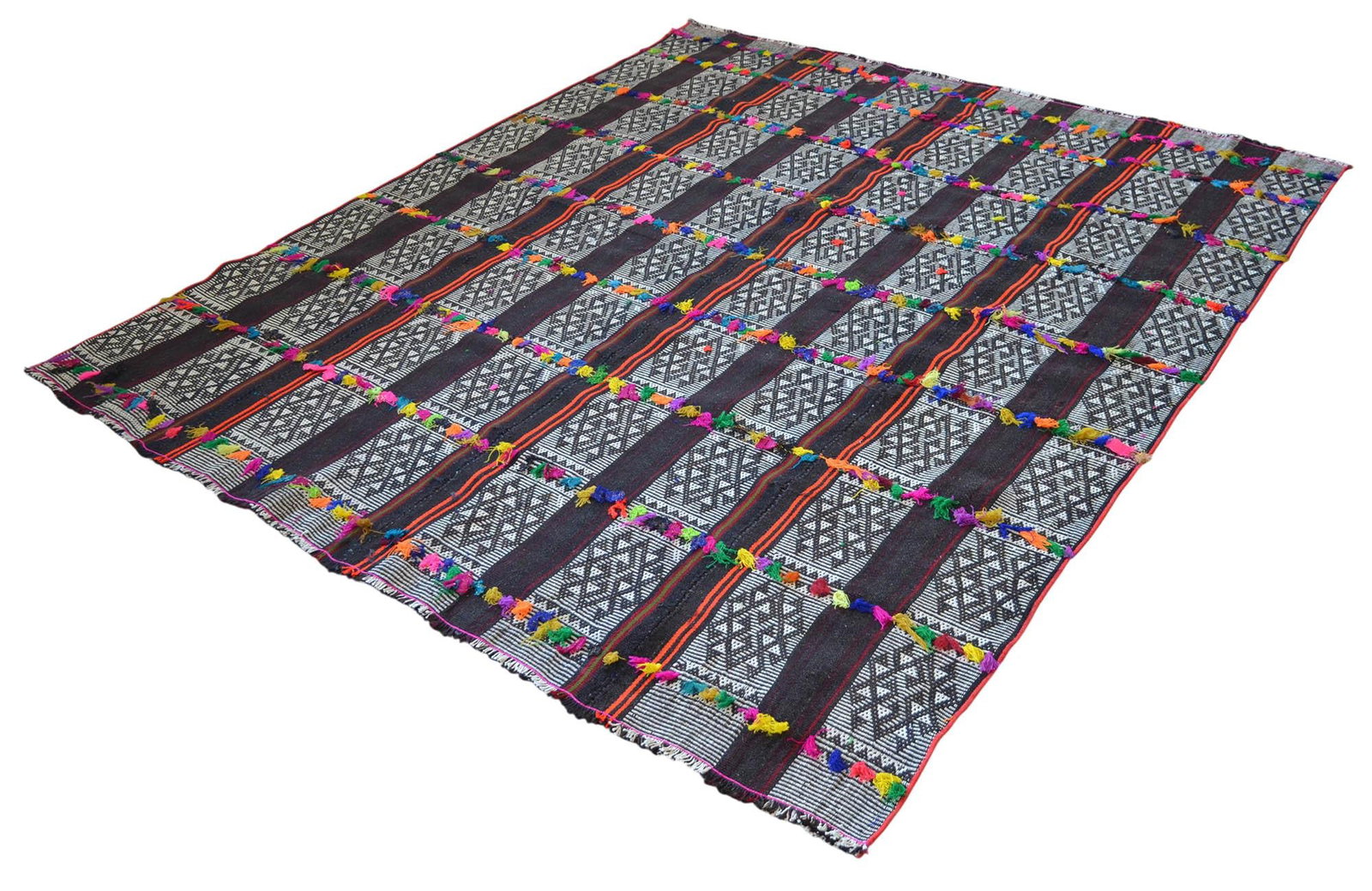 Dark Brown Neon Accent Kilim Rug, Tribal Flatweave, 1960s Vintage Southeastern Anatolian Rug, Organi - 4