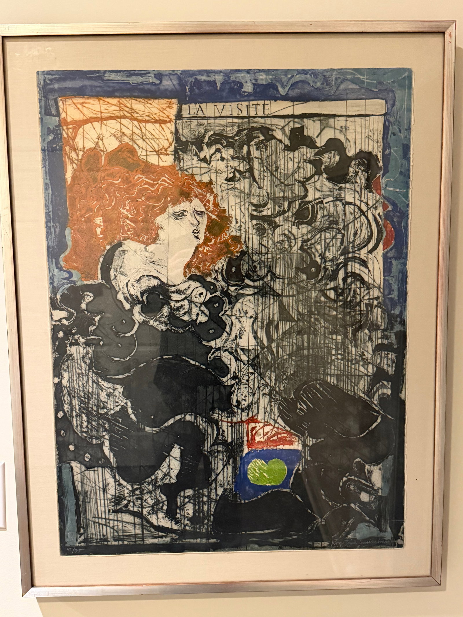 1970s Krystyna Smiechowska "La Visite" Signed Color Intaglio Etching Aquatint 45/75 - 2