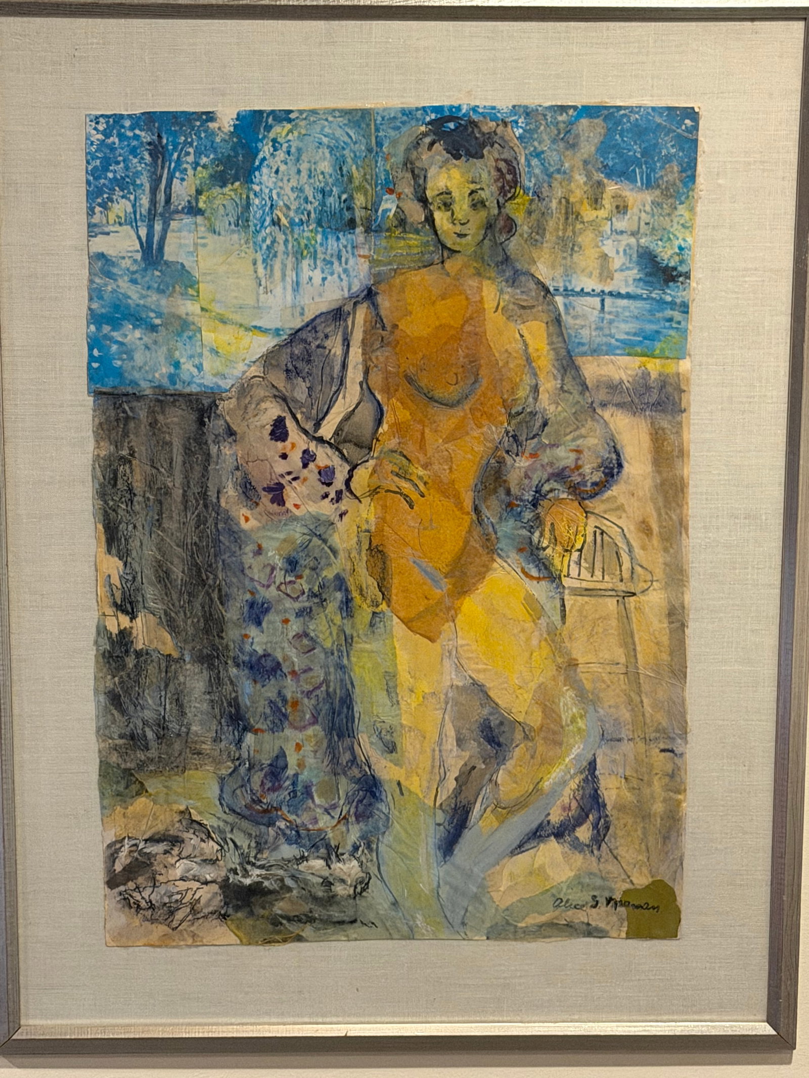 1970s Alice S. Manning "Untitled (Seated Woman in Garden)" Mid-Century Signed Watercolor & Gouache C - 2