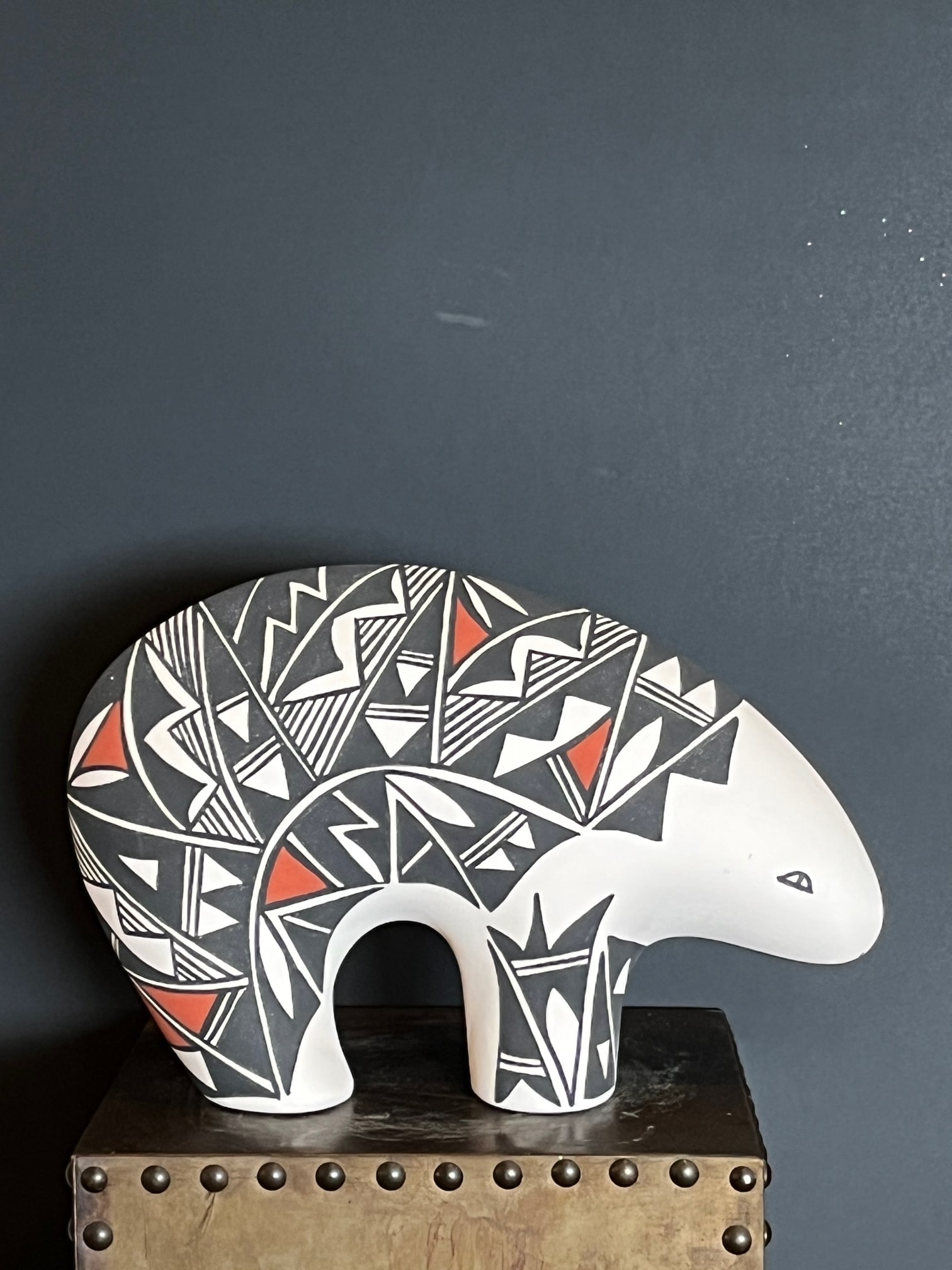 Large 12" Acoma Pueblo Pottery Bear – Signed Concho Nm – Hand-Painted Geometric - 3