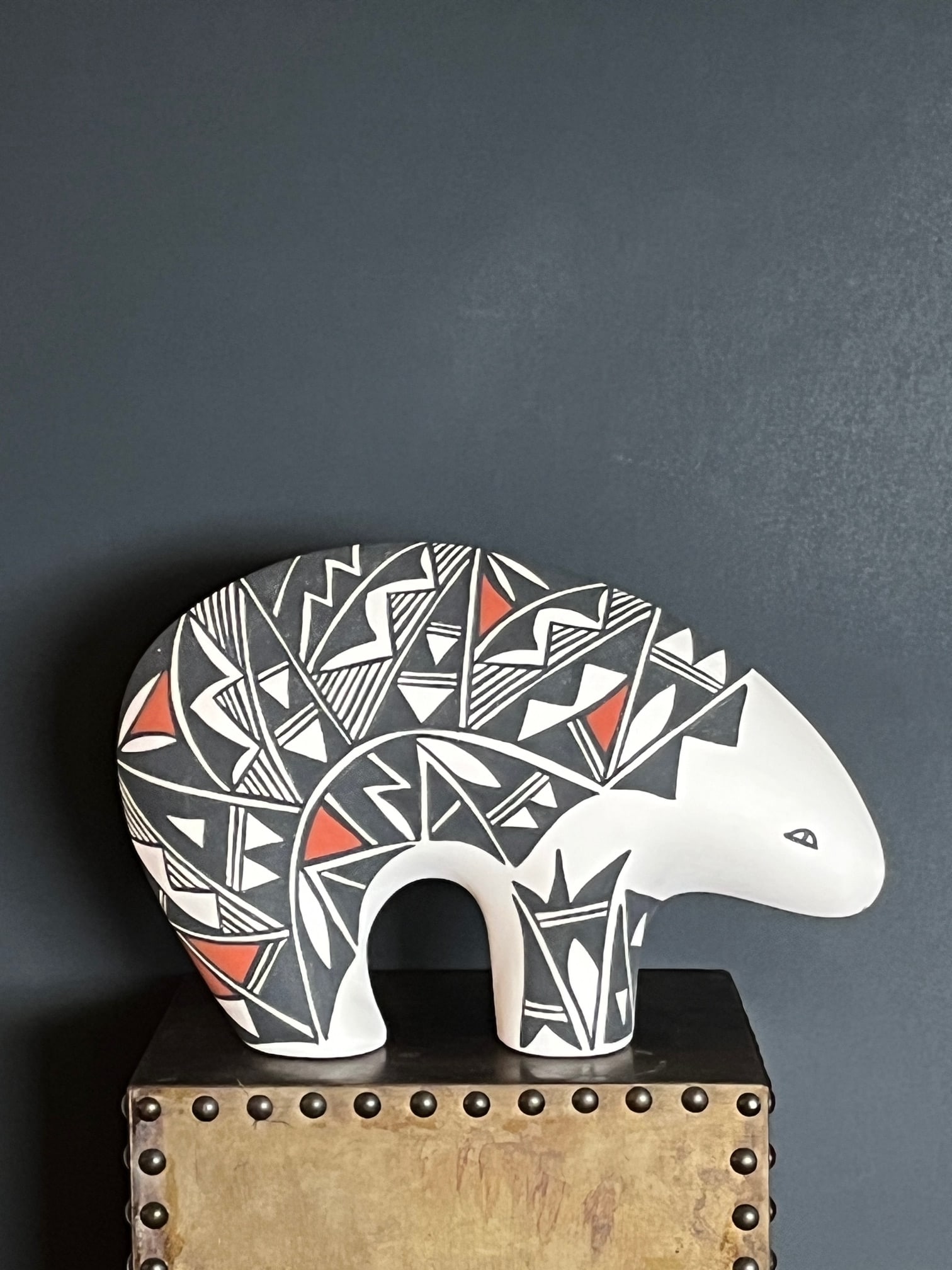 Large 12" Acoma Pueblo Pottery Bear – Signed Concho Nm – Hand-Painted Geometric - 4