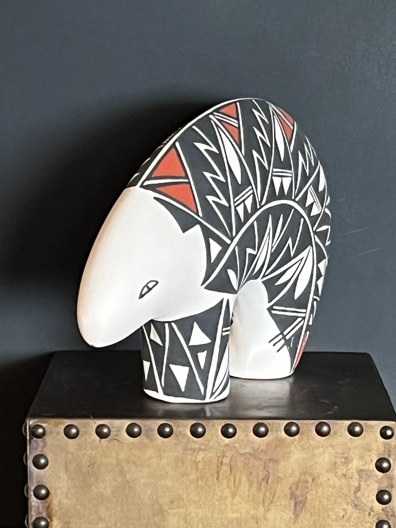 Large 12" Acoma Pueblo Pottery Bear – Signed Concho Nm – Hand-Painted Geometric - 7
