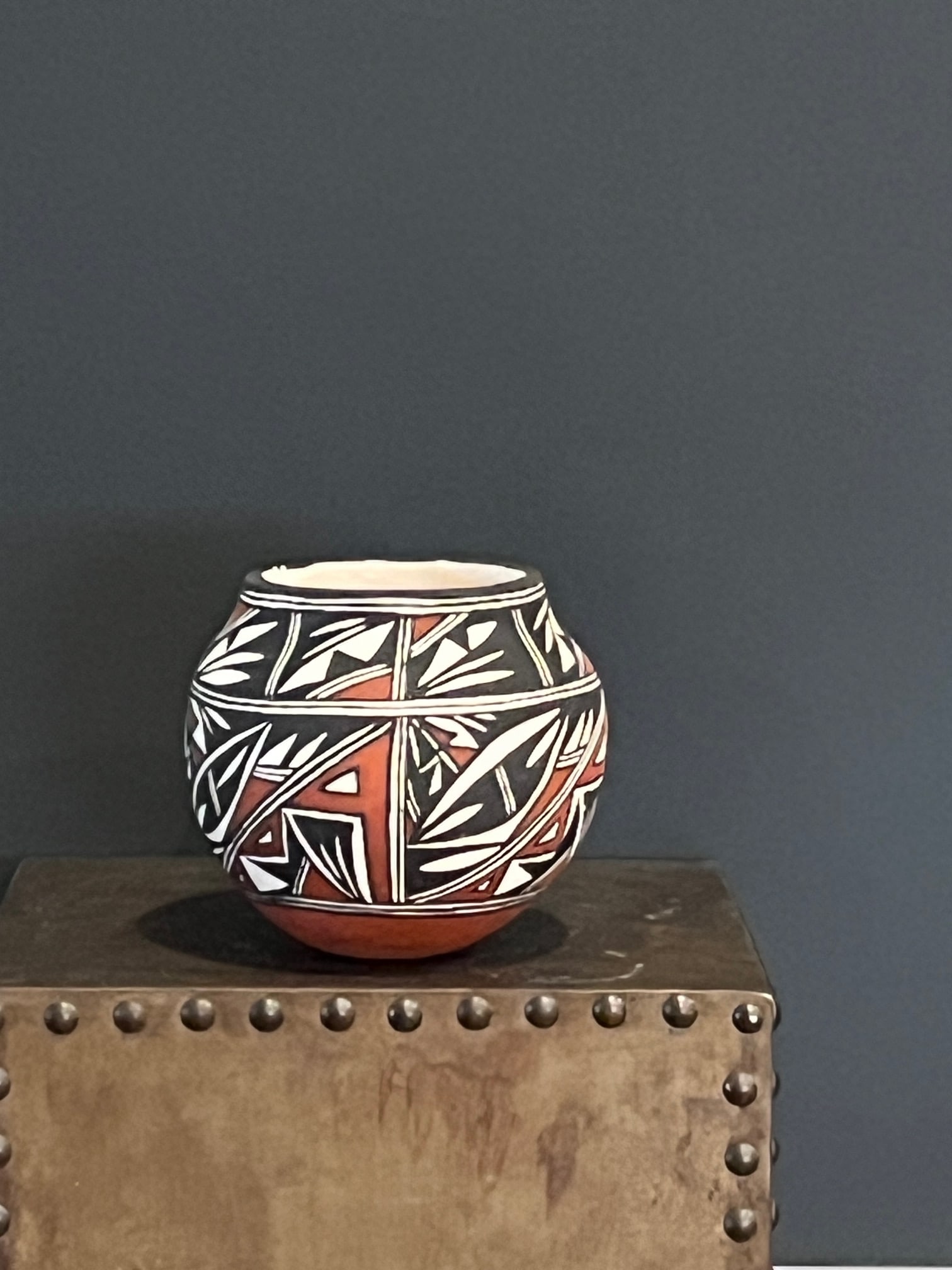 Late 20th Century Acoma Pueblo Polychrome Pottery Seed Jar by C. Estevan - New Mexico - 5"x5" - 2