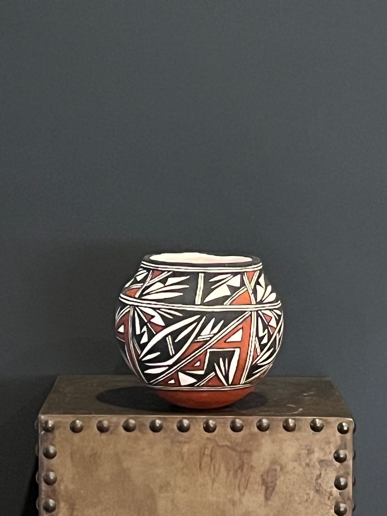 Late 20th Century Acoma Pueblo Polychrome Pottery Seed Jar by C. Estevan - New Mexico - 5"x5" - 3