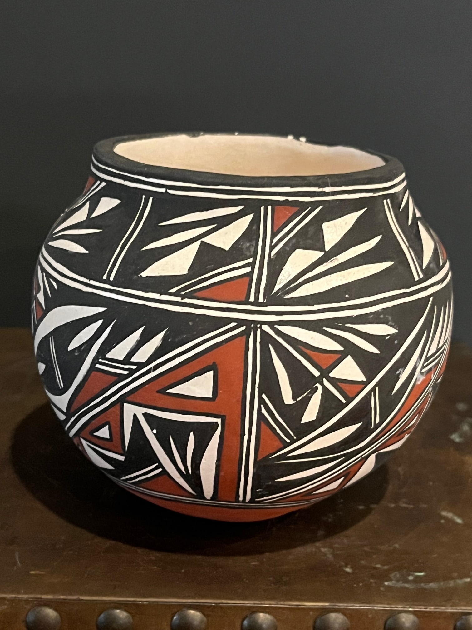 Late 20th Century Acoma Pueblo Polychrome Pottery Seed Jar by C. Estevan - New Mexico - 5"x5" - 4