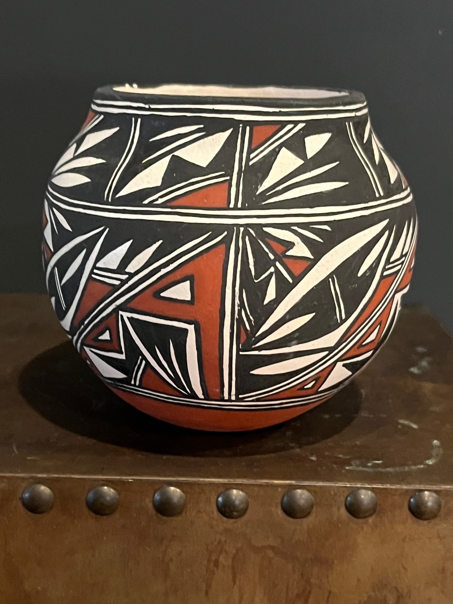 Late 20th Century Acoma Pueblo Polychrome Pottery Seed Jar by C. Estevan - New Mexico - 5"x5" - 6