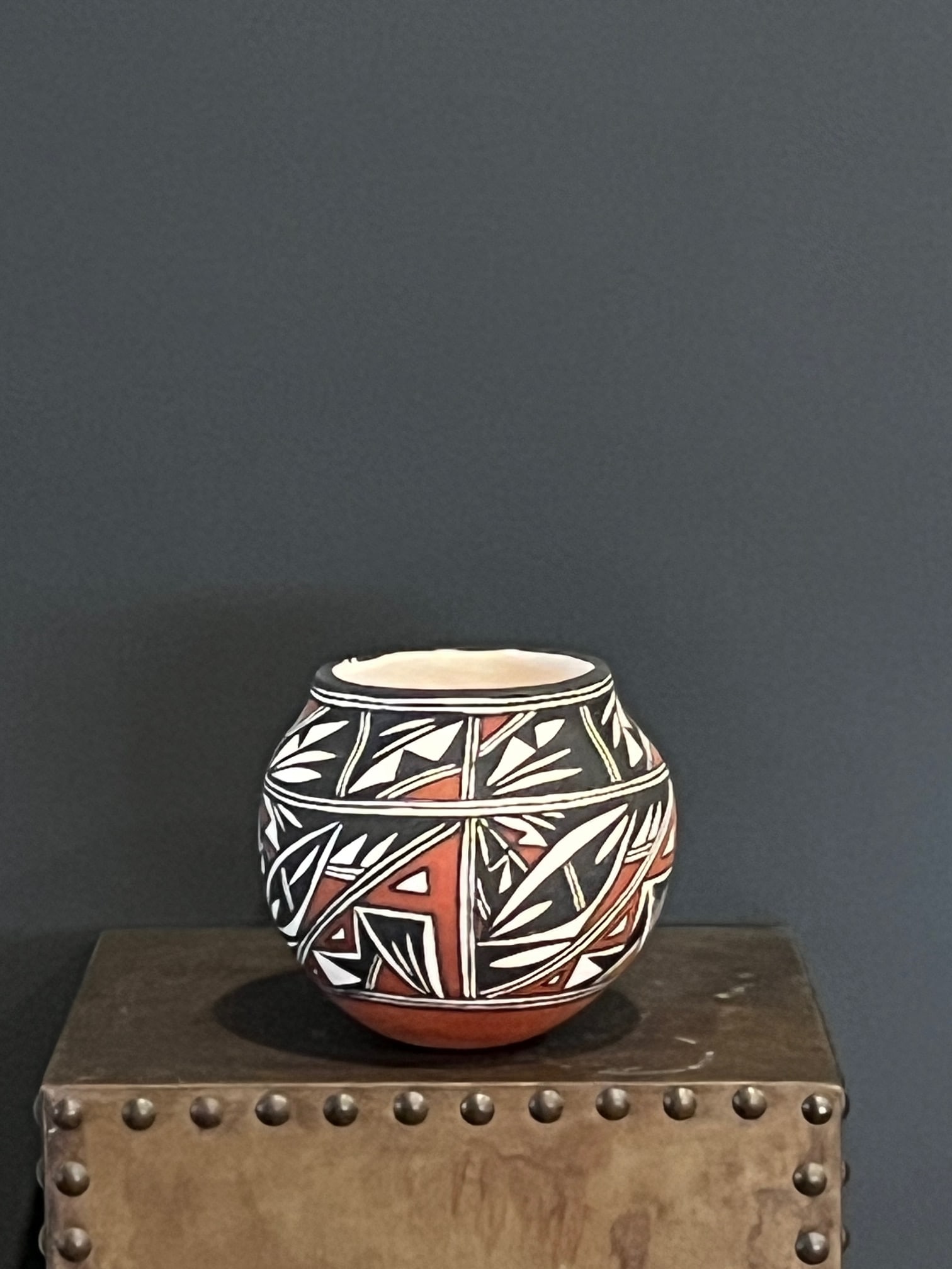 Late 20th Century Acoma Pueblo Polychrome Pottery Seed Jar by C. Estevan - New Mexico - 5"x5" - 7