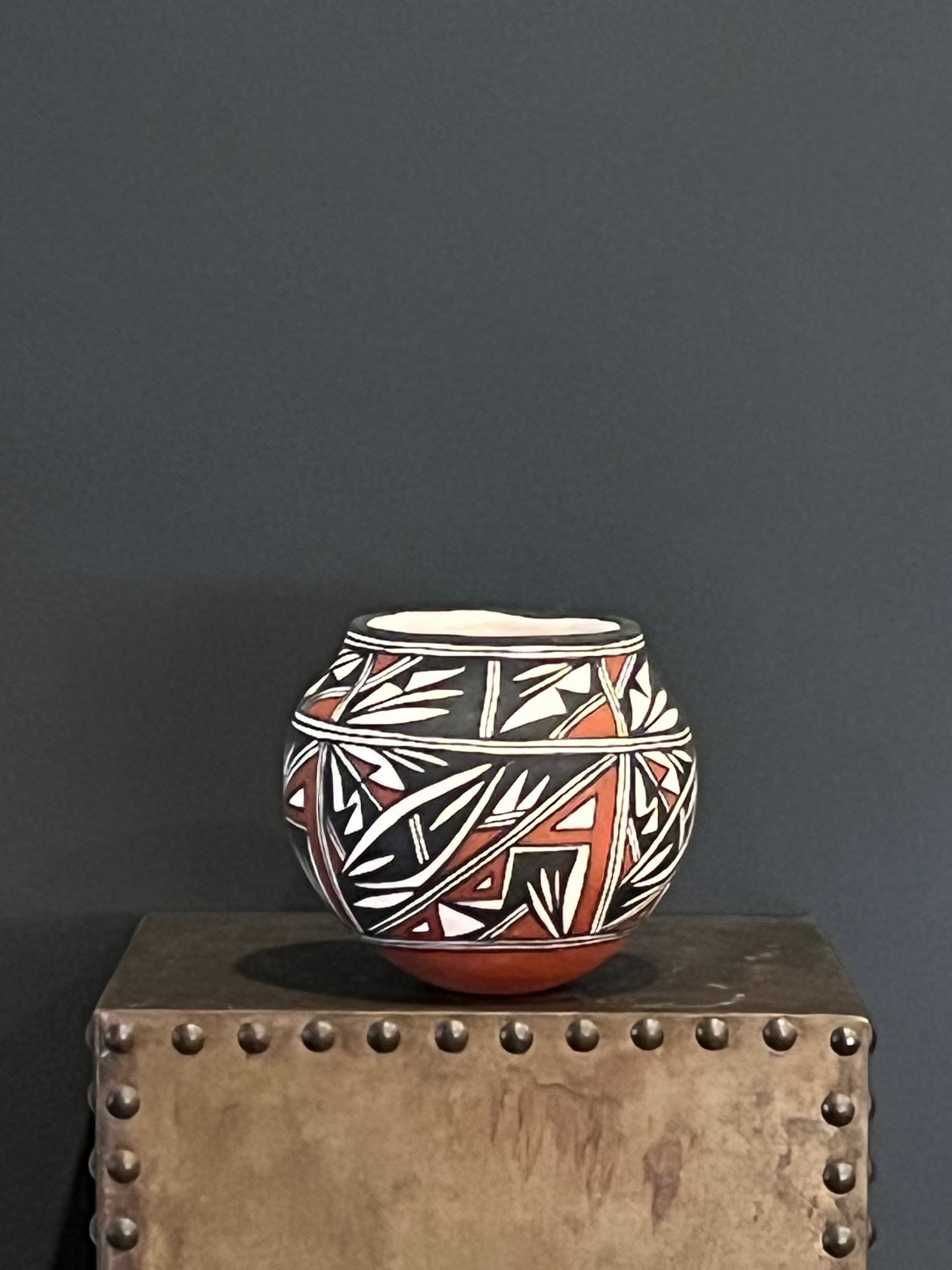 Late 20th Century Acoma Pueblo Polychrome Pottery Seed Jar by C. Estevan - New Mexico - 5"x5" - 8